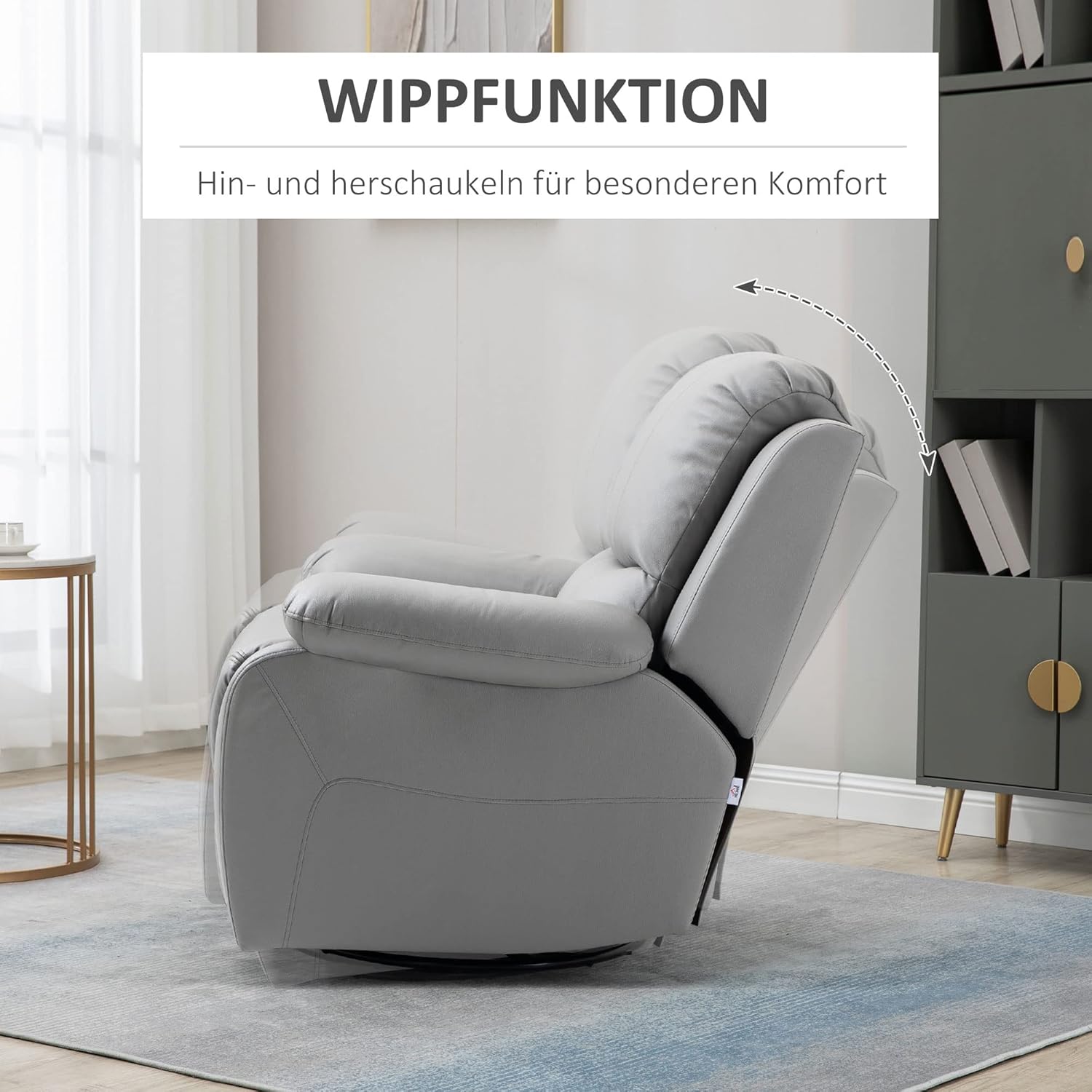 HOMCOM fotel rozkładany 135°, obrotowy fotel TV z podnóżkiem do sypialni w salonie, ładowność do 150 kg poliester zielony