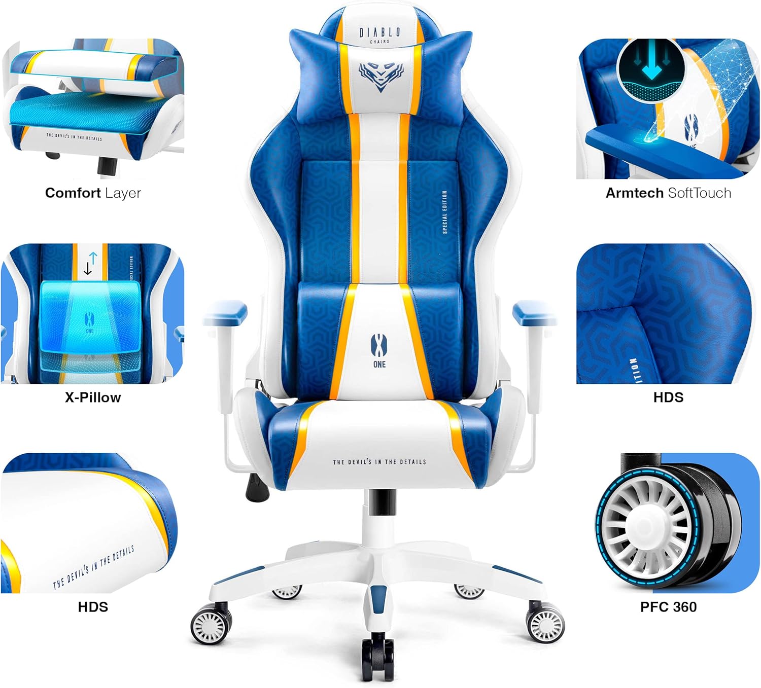 Diablo X-One 2.0 Fotel Gamingowy Krzesło Biurowe Dla Gracza Obrotowy Regulowane Podłokietniki Ekoskóra Ergonomiczny Design Funkcja Bujania Poduszka Pod Kark i Lędźwie (Candy Rose, Normal)