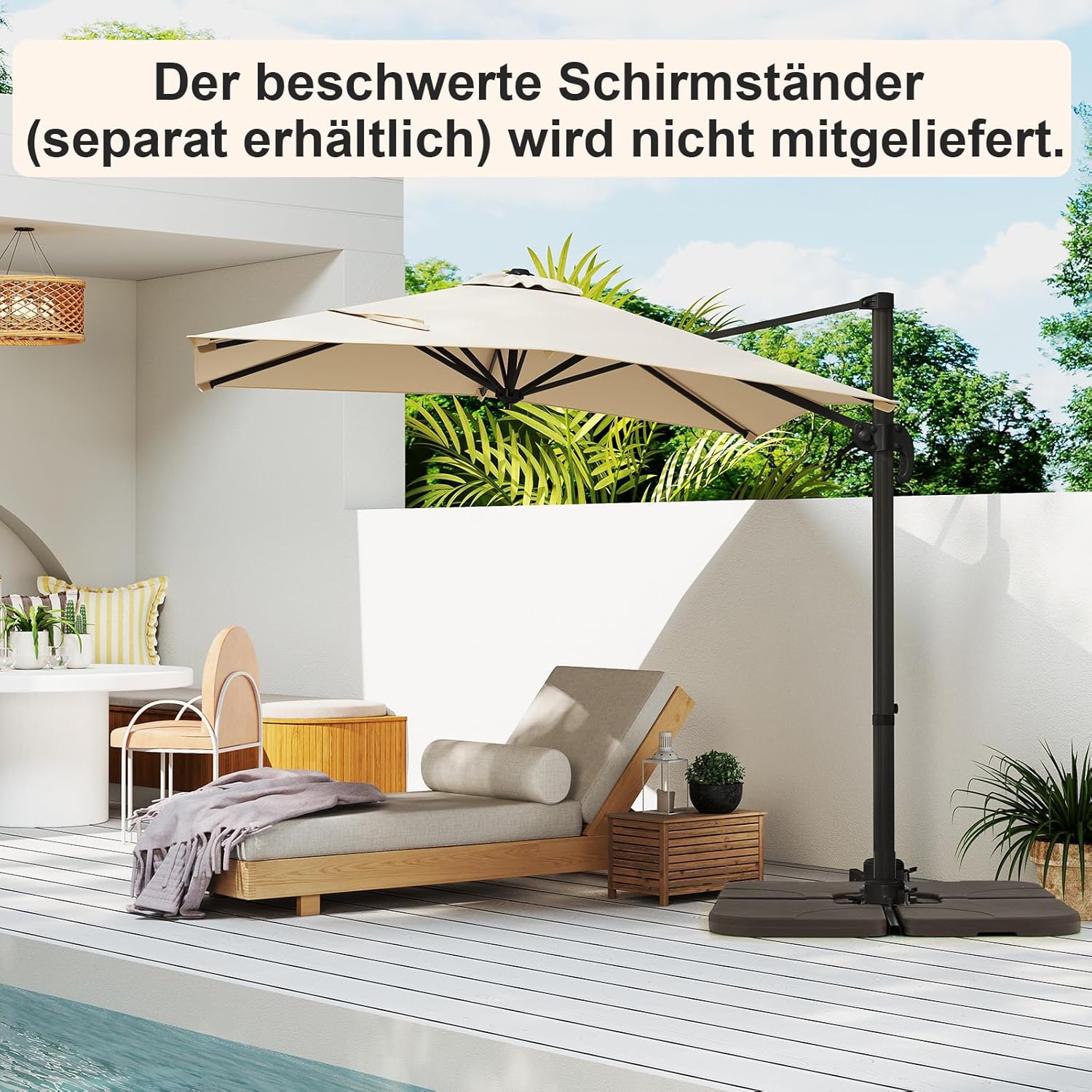 COSTWAY Parasol przeciwsłoneczny, prostokątny, 300 x 300 cm, duży parasol przeciwsłoneczny z korbą, parasol ogrodowy, odchylany o 360°, parasol tarasowy, do ogrodu, na taras, balkon (czarny)