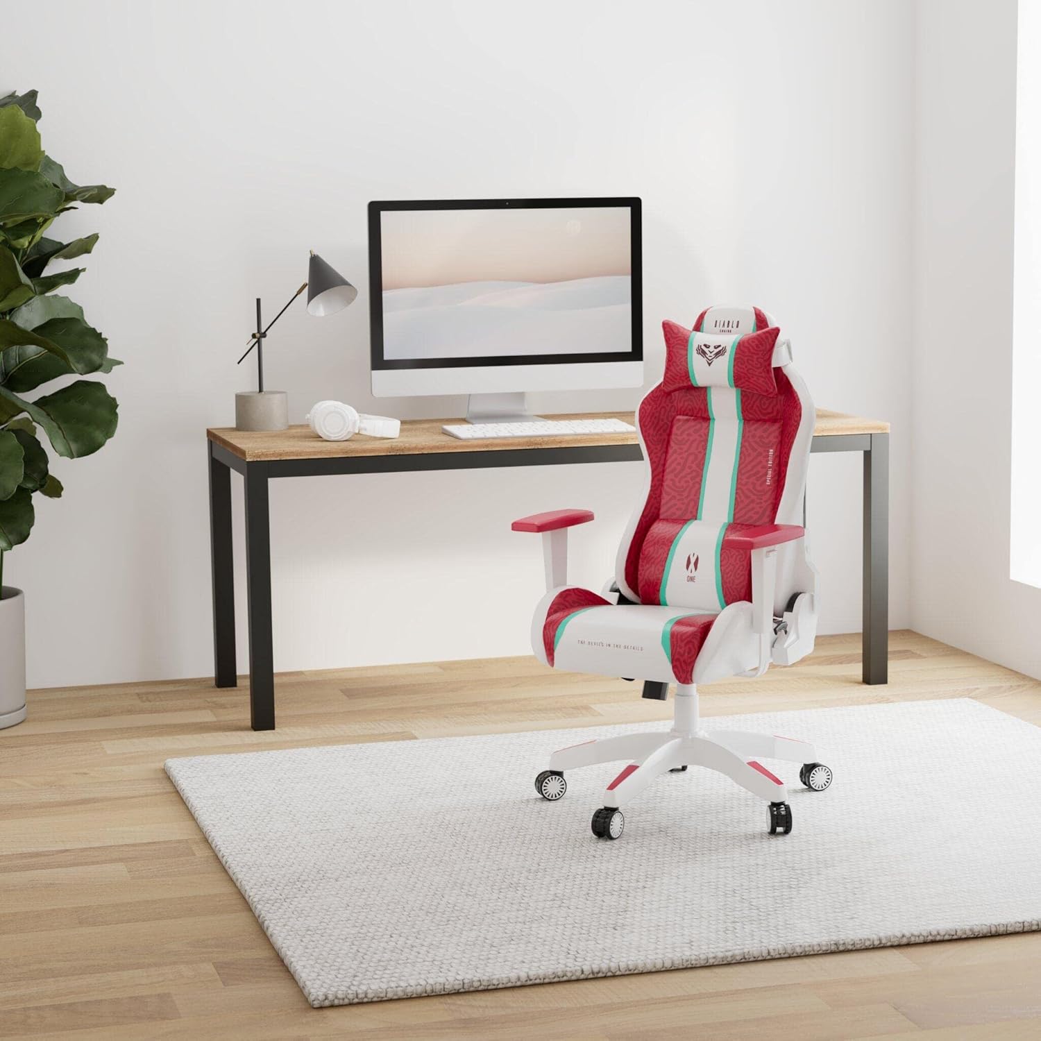 Diablo X-One 2.0 Fotel Gamingowy Krzesło Biurowe Dla Gracza Obrotowy Regulowane Podłokietniki Ekoskóra Ergonomiczny Design Funkcja Bujania Poduszka Pod Kark i Lędźwie (Candy Rose, Normal)