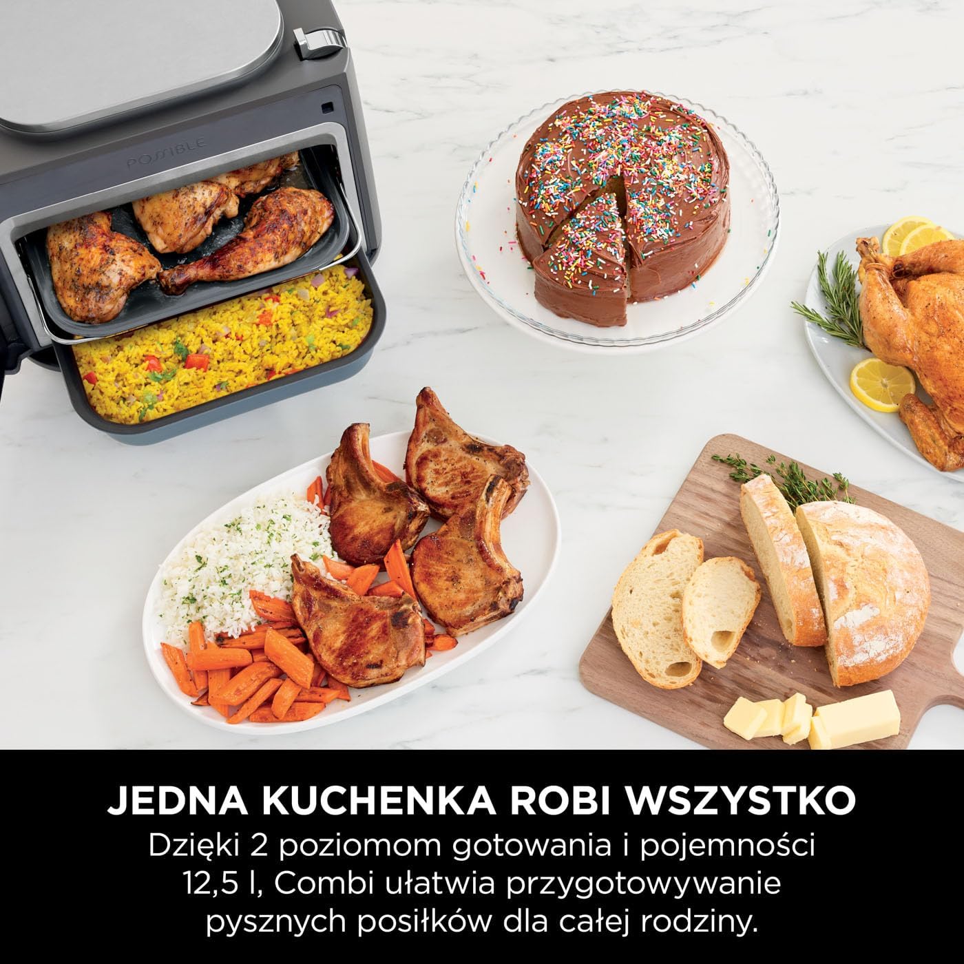 Ninja Combi 12-w-1 Multi-Cooker, kuchenka wielofunkcyjna, piekarnik i frytownica, 12 funkcji, przygotuj posiłki rodzinne w 15 minut, zawiera blachę do pieczenia, patelnię i przepisy, szary, SFP700EU
