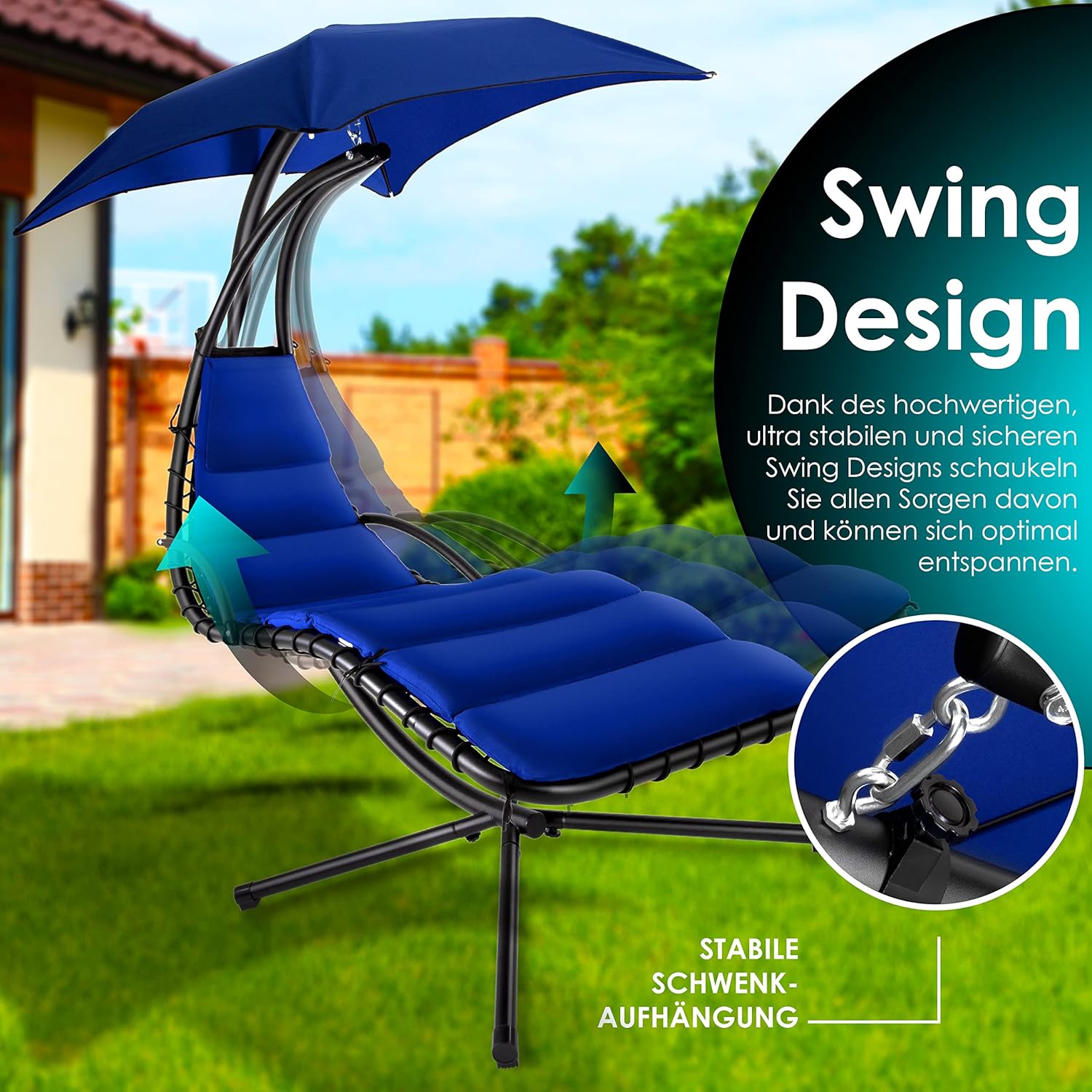 KESSER® Leżak wiszący z parasolem przeciwsłonecznym, wys. 200, dł. 194, szer. 100 cm, leżak relaksacyjny, hamak, obciążenie do 120 kg, leżanka bujana, poduszka na kark, w zestawie torba, Beżowy