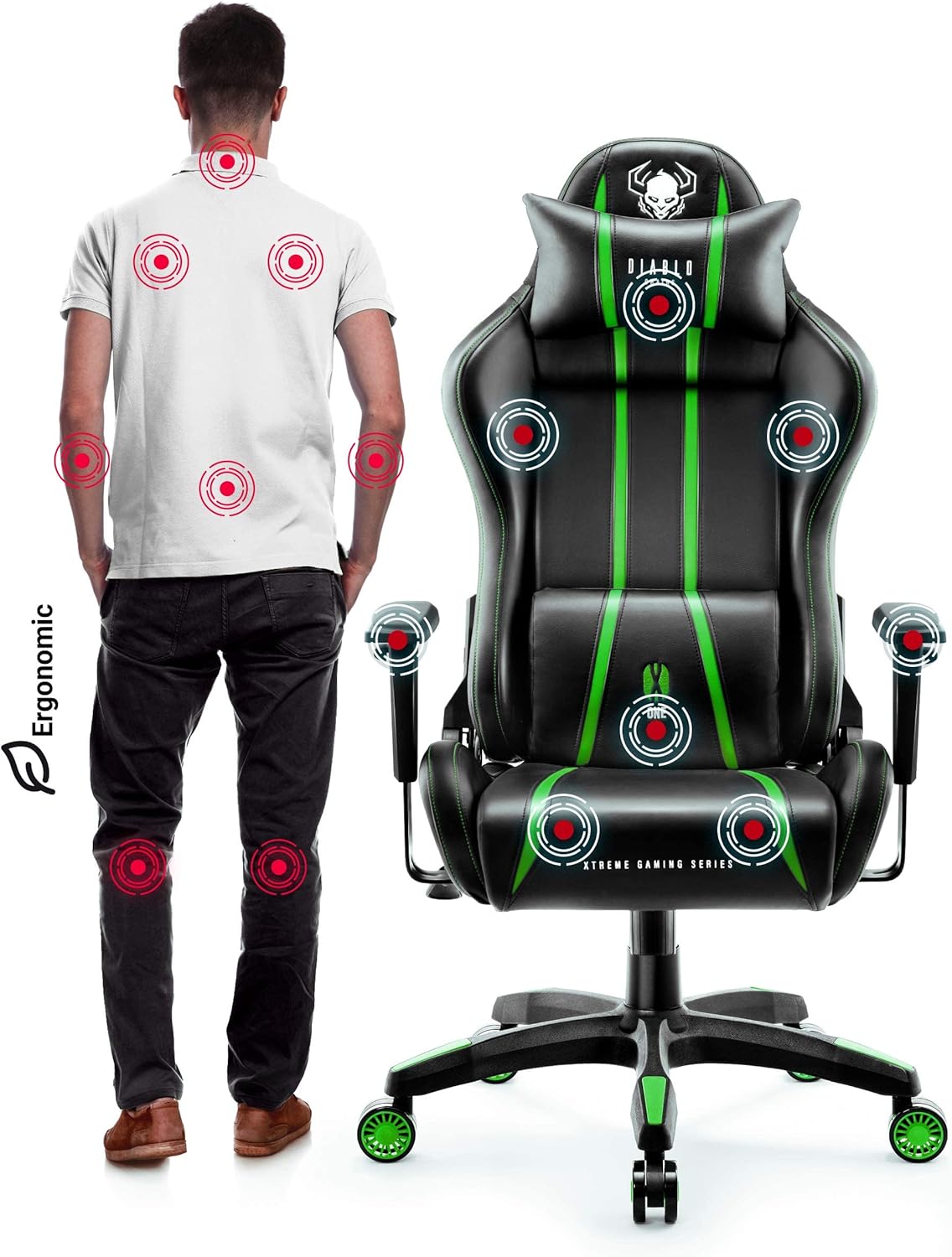 Diablo X-One 2.0 Fotel Gamingowy Krzesło Biurowe Dla Gracza Obrotowy Regulowane Podłokietniki Ekoskóra Ergonomiczny Design Funkcja Bujania Poduszka Pod Kark i Lędźwie (Candy Rose, Normal)