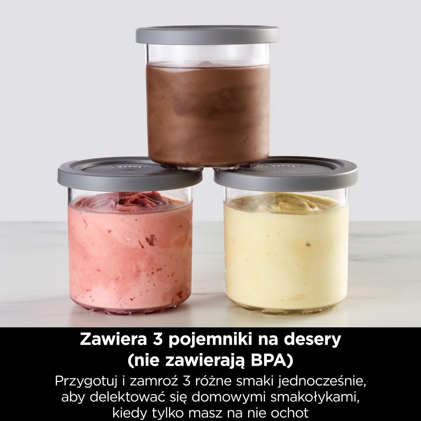 Ninja CREAMi Deluxe Maszyna do lodów i deserów z 2 tacami, 10 funkcji, robi lody, gelato, sorbety, mrożony jogurt, koktajle mleczne i nie tylko, opcja smakowa 2 w 1, srebrna, NC501EU