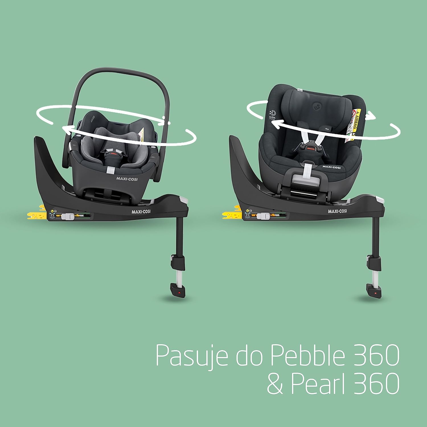 Maxi-Cosi Pearl 360 dla niemowlaka i-Size, Fotelik samochodowy obrotowy 360, od 3 miesięcy do 4 lat (61–105 cm), Obracanie jedną ręką, ClimaFlow, Uprząż z systemem Easy-In, G-CELL, Authentic Graphite