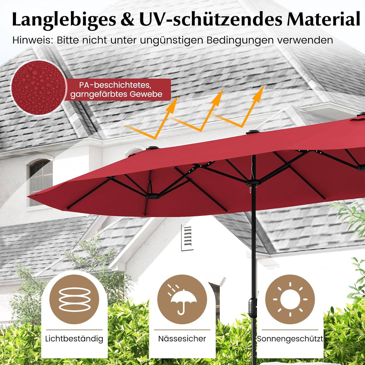 COSTWAY Parasol przeciwsłoneczny, prostokątny, 300 x 300 cm, duży parasol przeciwsłoneczny z korbą, parasol ogrodowy, odchylany o 360°, parasol tarasowy, do ogrodu, na taras, balkon (czarny)