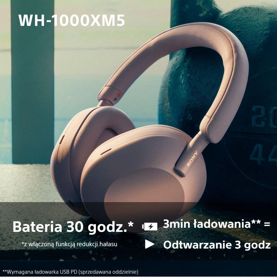Sony WH-1000XM5 ANC Bezprzewodowe Słuchawki Nausze Z Redukcją Hałasu, Bluetooth, Clear Call Quality, Hi-Res, Do 30H Baterii, Szybkie Ładowanie, Alexa And Google Assistant, Ios And Android - Czarne