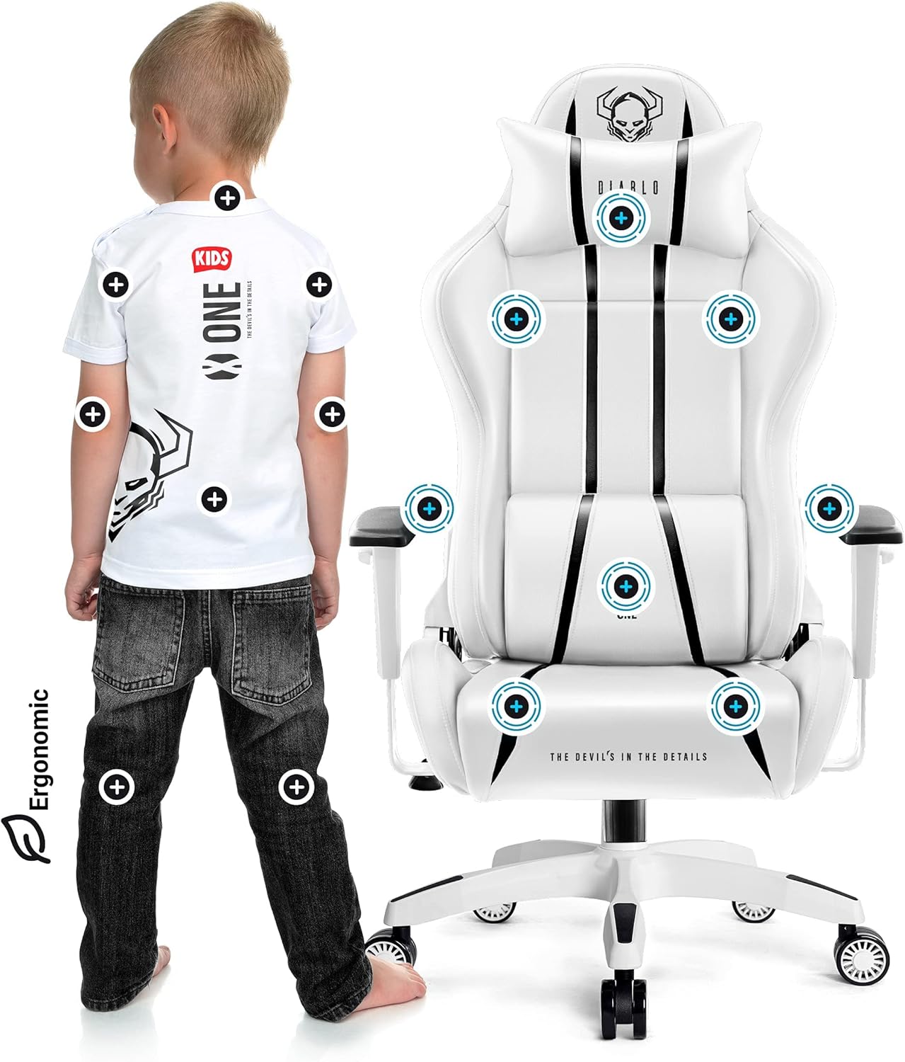 Diablo X-One 2.0 Fotel Gamingowy Krzesło Biurowe Dla Gracza Obrotowy Regulowane Podłokietniki Ekoskóra Ergonomiczny Design Funkcja Bujania Poduszka Pod Kark i Lędźwie (Candy Rose, Normal)