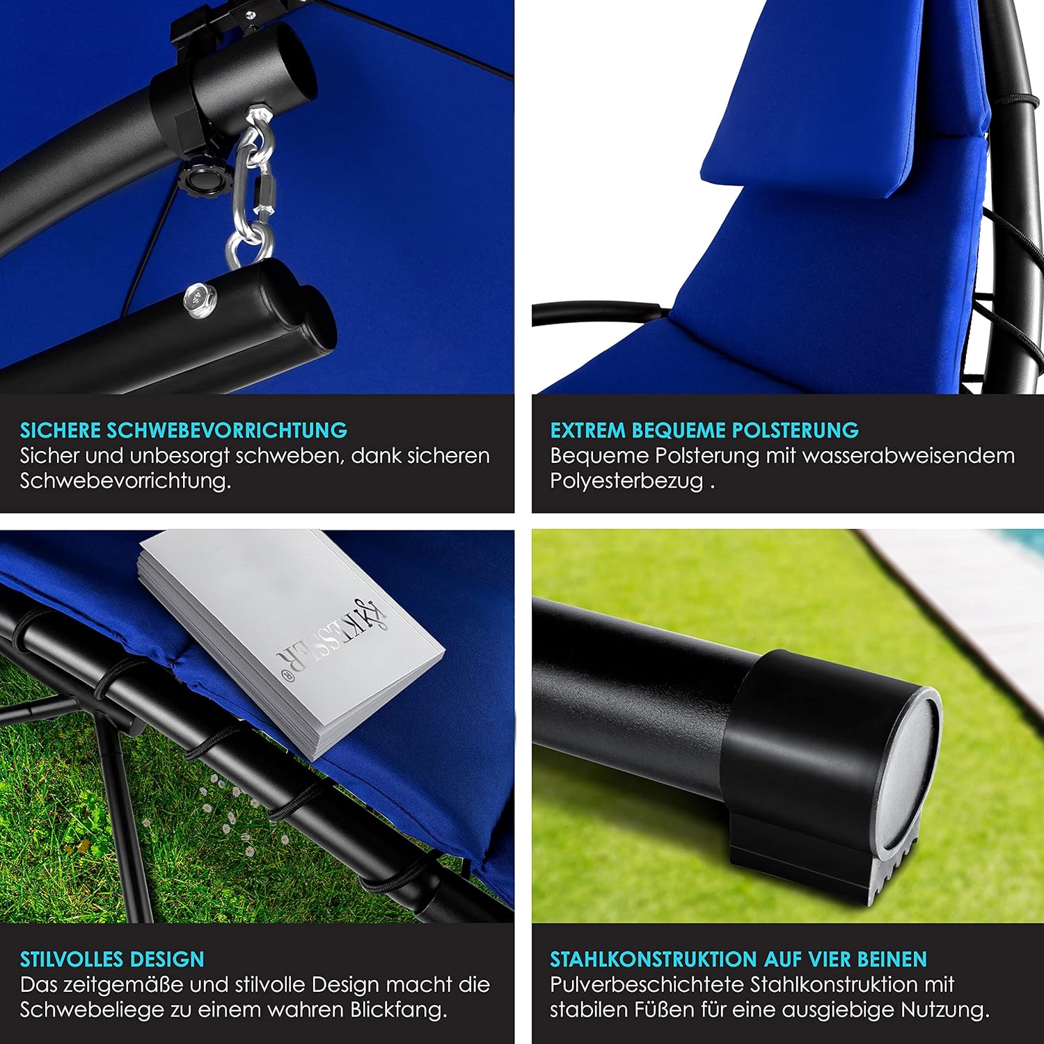 KESSER® Leżak wiszący z parasolem przeciwsłonecznym, wys. 200, dł. 194, szer. 100 cm, leżak relaksacyjny, hamak, obciążenie do 120 kg, leżanka bujana, poduszka na kark, w zestawie torba, Beżowy