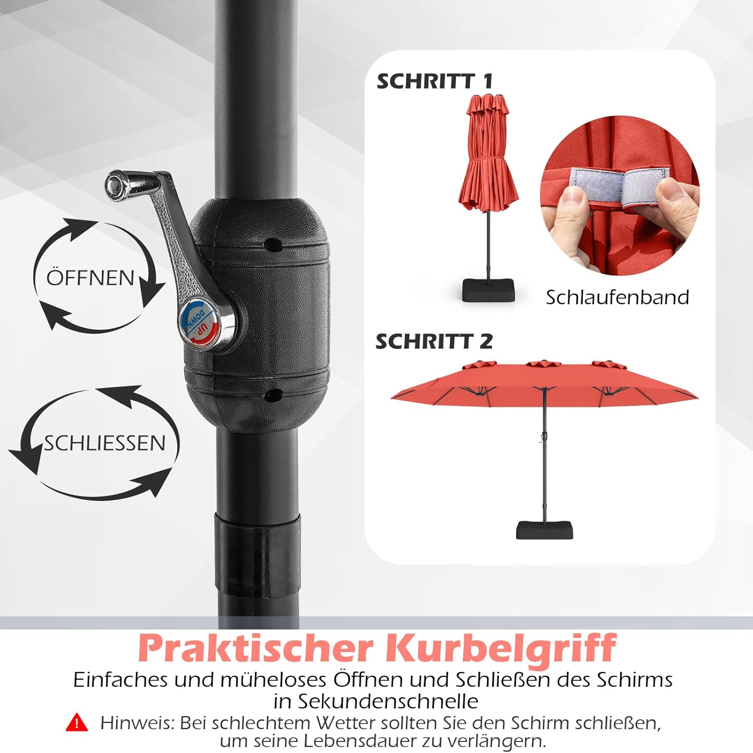 COSTWAY Parasol przeciwsłoneczny, prostokątny, 300 x 300 cm, duży parasol przeciwsłoneczny z korbą, parasol ogrodowy, odchylany o 360°, parasol tarasowy, do ogrodu, na taras, balkon (czarny)