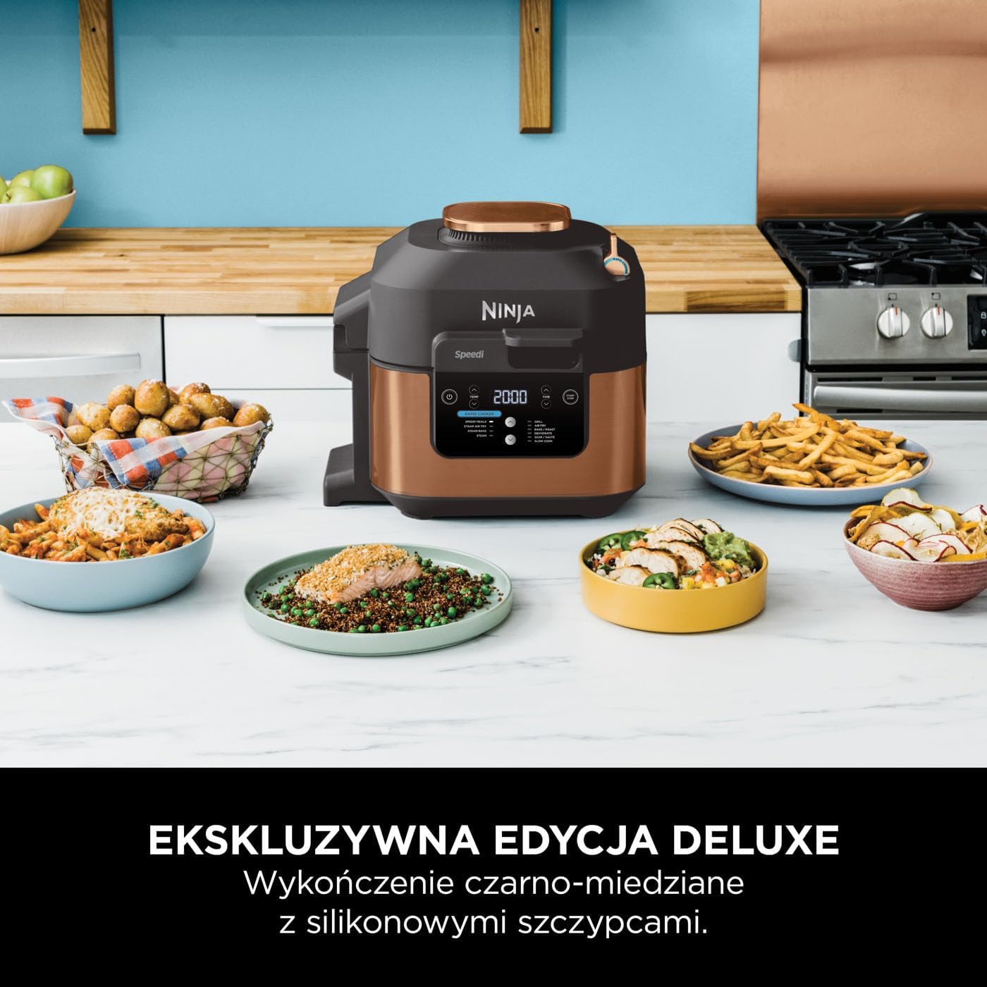Ninja Combi 12-w-1 Multi-Cooker, kuchenka wielofunkcyjna, piekarnik i frytownica, 12 funkcji, przygotuj posiłki rodzinne w 15 minut, zawiera blachę do pieczenia, patelnię i przepisy, szary, SFP700EU