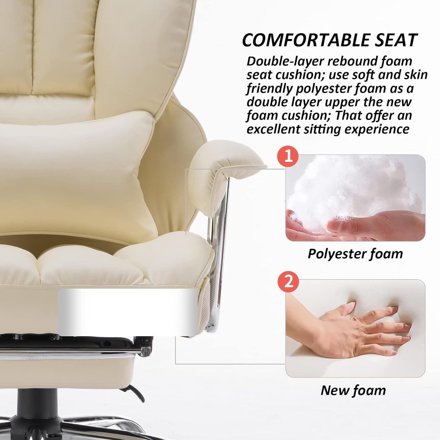 Efomao ergonomiczny fotel biurowy, krzesło kierownicze z PU skóry, fotel biurowy do 200 kg z podnóżkiem i podpórką lędźwiową, regulowane krzesło z wysokim oparciem