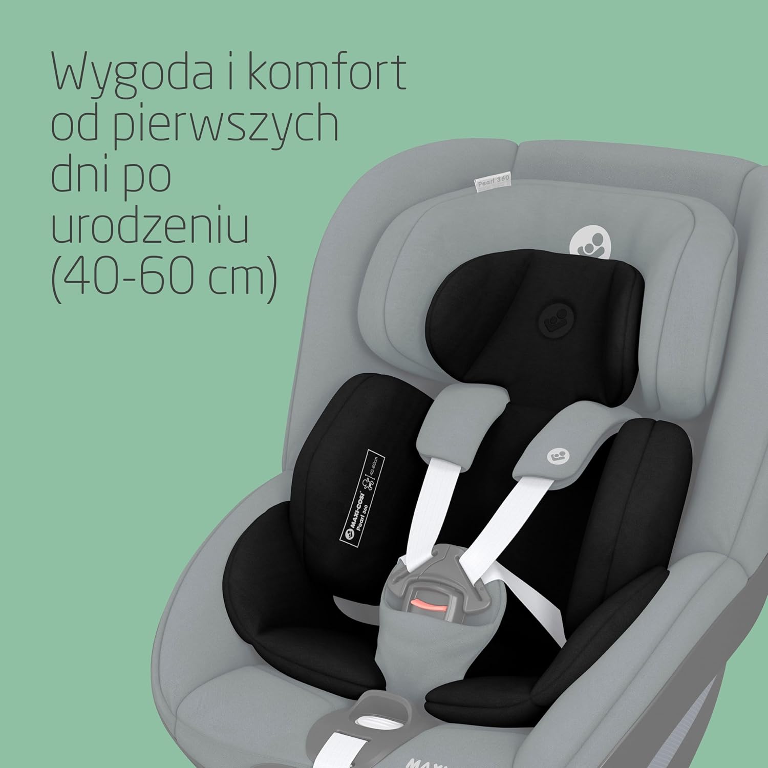 Maxi-Cosi Pearl 360 dla niemowlaka i-Size, Fotelik samochodowy obrotowy 360, od 3 miesięcy do 4 lat (61–105 cm), Obracanie jedną ręką, ClimaFlow, Uprząż z systemem Easy-In, G-CELL, Authentic Graphite