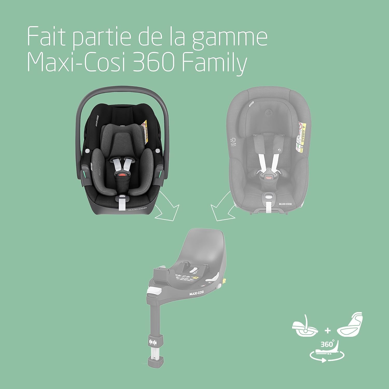 Maxi-Cosi Pearl 360 dla niemowlaka i-Size, Fotelik samochodowy obrotowy 360, od 3 miesięcy do 4 lat (61–105 cm), Obracanie jedną ręką, ClimaFlow, Uprząż z systemem Easy-In, G-CELL, Authentic Graphite