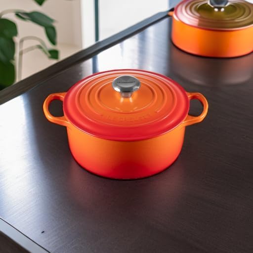 Le Creuset Signature żeliwne naczynie do pieczenia z pokrywką, Ø 26 cm, okrągłe, nadaje się do wszystkich rodzajów kuchenek i kuchenek indukcyjnych, pojemność: 5,3 l, 5,135 kg, kolor czerwony