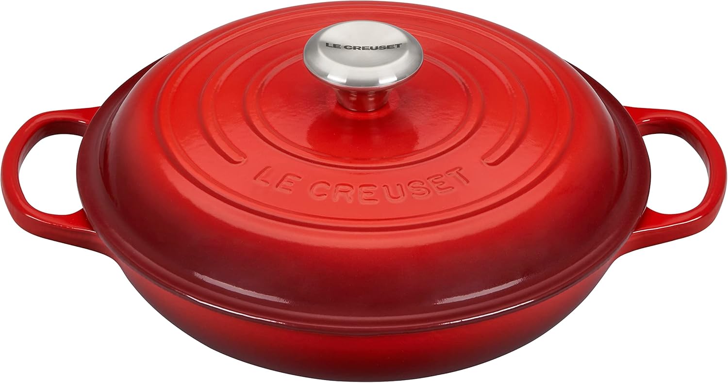 Le Creuset Signature żeliwny garnek Gourmet, okrągły, Ø 30 cm, 3,5 l, do wszystkich rodzajów kuchenek włącznie z indukcyjnymi, 5,55 kg, czerwony piec