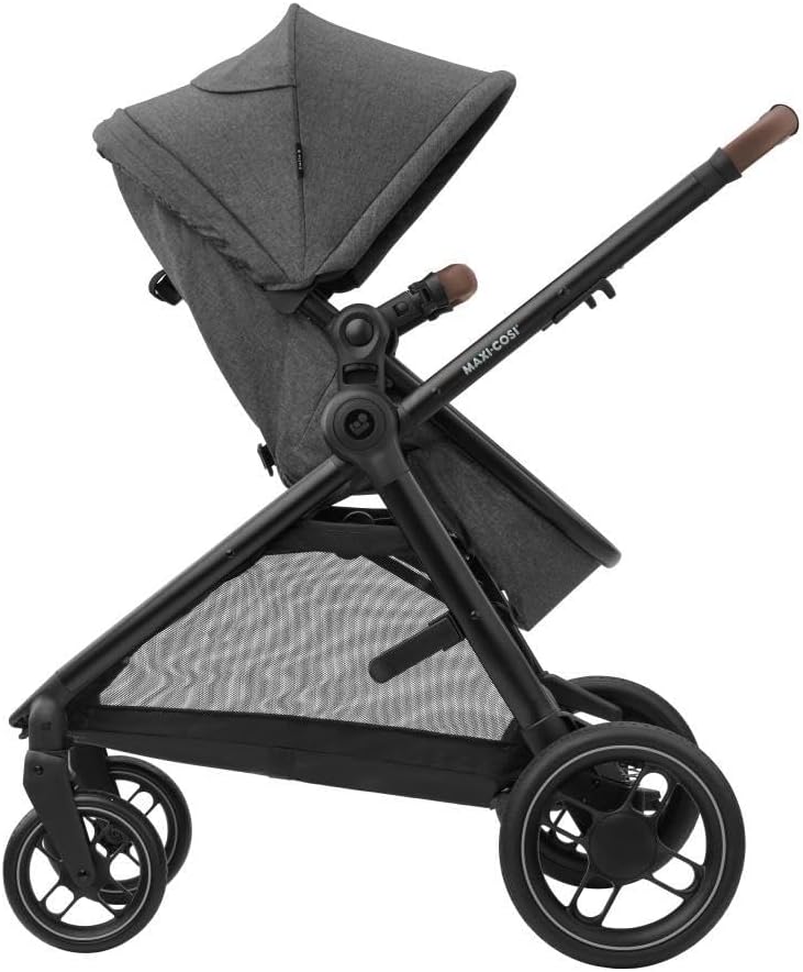 Maxi-Cosi Zelia S Trio Wielofunkcyjny Wózek Dziecięcy 3w1, 0–4 Lata, do 22 kg, Składany, Kompakt i Odchylany Wózek Spacerowy z Fotelik Samochodowy CabrioFix S i-Size i Torbą z Akcesoriami, Szary