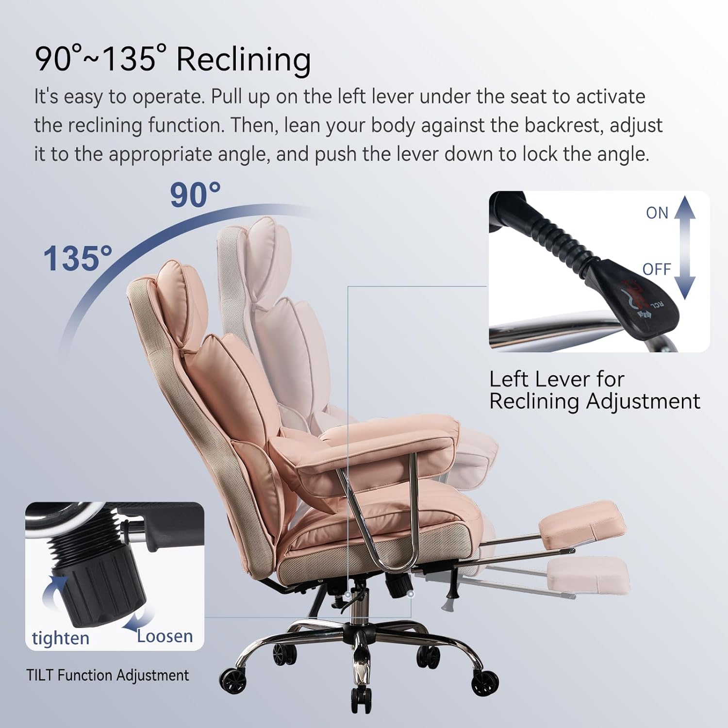 Efomao ergonomiczny fotel biurowy, krzesło kierownicze z PU skóry, fotel biurowy do 200 kg z podnóżkiem i podpórką lędźwiową, regulowane krzesło z wysokim oparciem