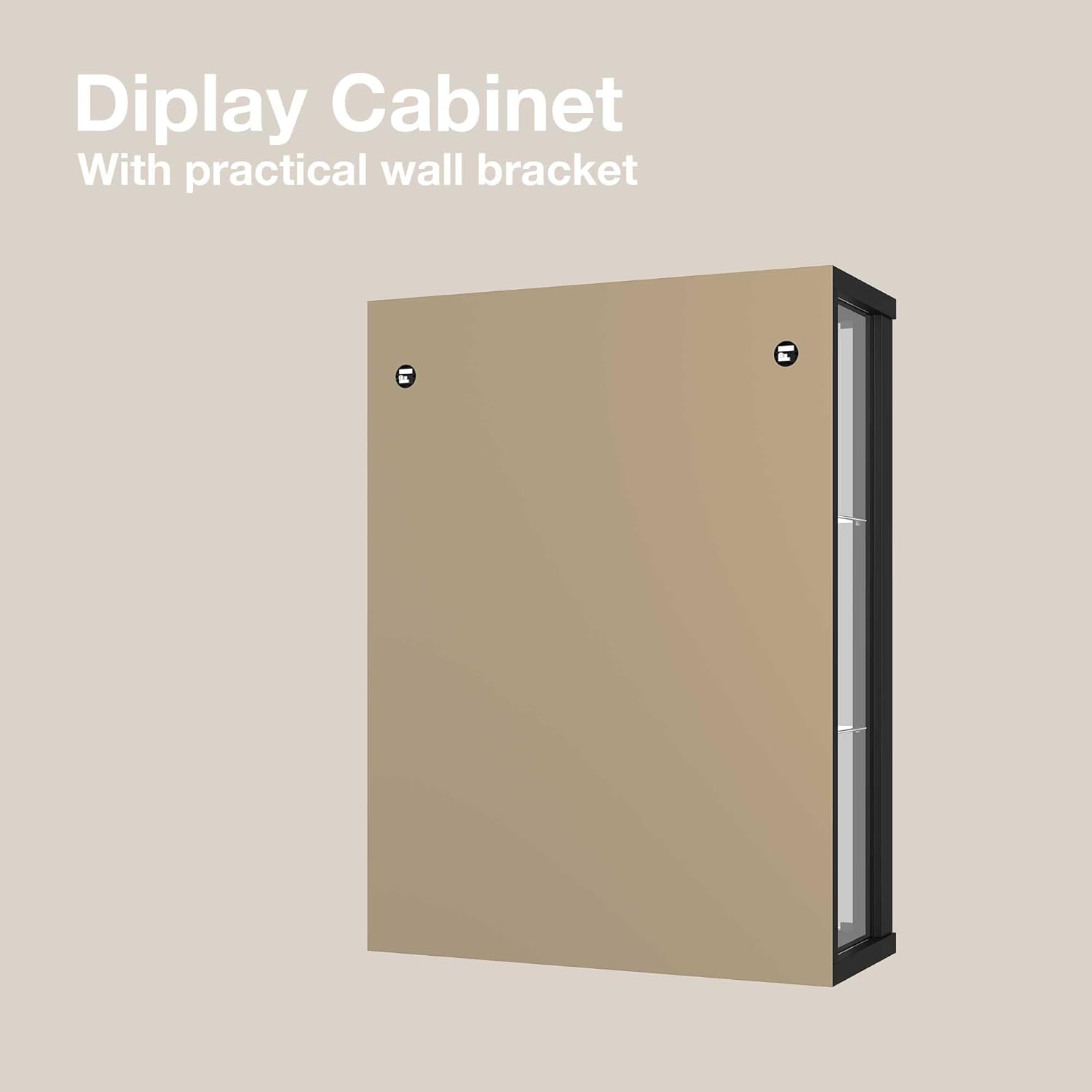 K-Möbel witryna ścienna (80x60x25cm) – Wyprodukowana w Niemczech – Wisząca witryna szklana z 2 regulowanymi półkami z ESG, lustrem i oświetleniem LED w kolorze czarnym Szafka z przeszklonymi drzwiami