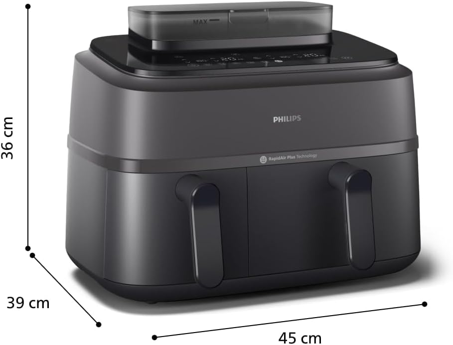 Philips Airfryer 5000 Serii Dual Basket z Technologią Air Steam oraz RapidAir Plus - pojemność 9L, 19 sposobów gotowania, 90% mniej tłuszczu, 2 kosze, czyszczenie parą, akcesoria (NA550/00)