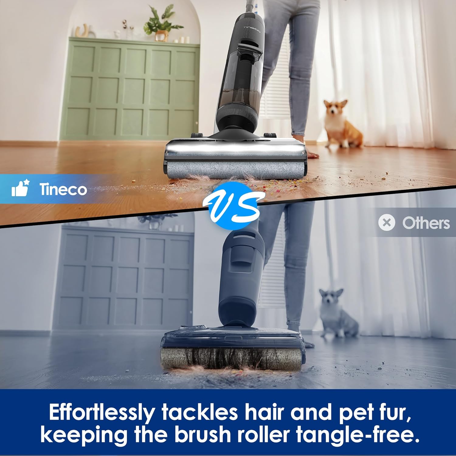Tineco Floor ONE S7 Stretch Ultra Bezprzewodowy Odkurzacze na sucho i mokro, zapobiegająca splątaniu 180°, czas pracy 50 minut, samooczyszczanie Flashdry 85℃, dwustronne czyszczenie krawędzi