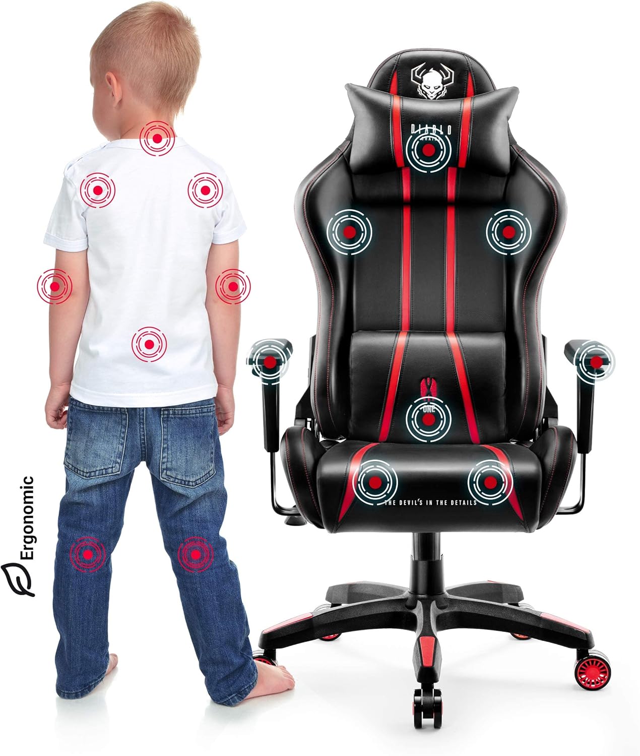 Diablo X-One 2.0 Fotel Gamingowy Krzesło Biurowe Dla Gracza Obrotowy Regulowane Podłokietniki Ekoskóra Ergonomiczny Design Funkcja Bujania Poduszka Pod Kark i Lędźwie (Candy Rose, Normal)