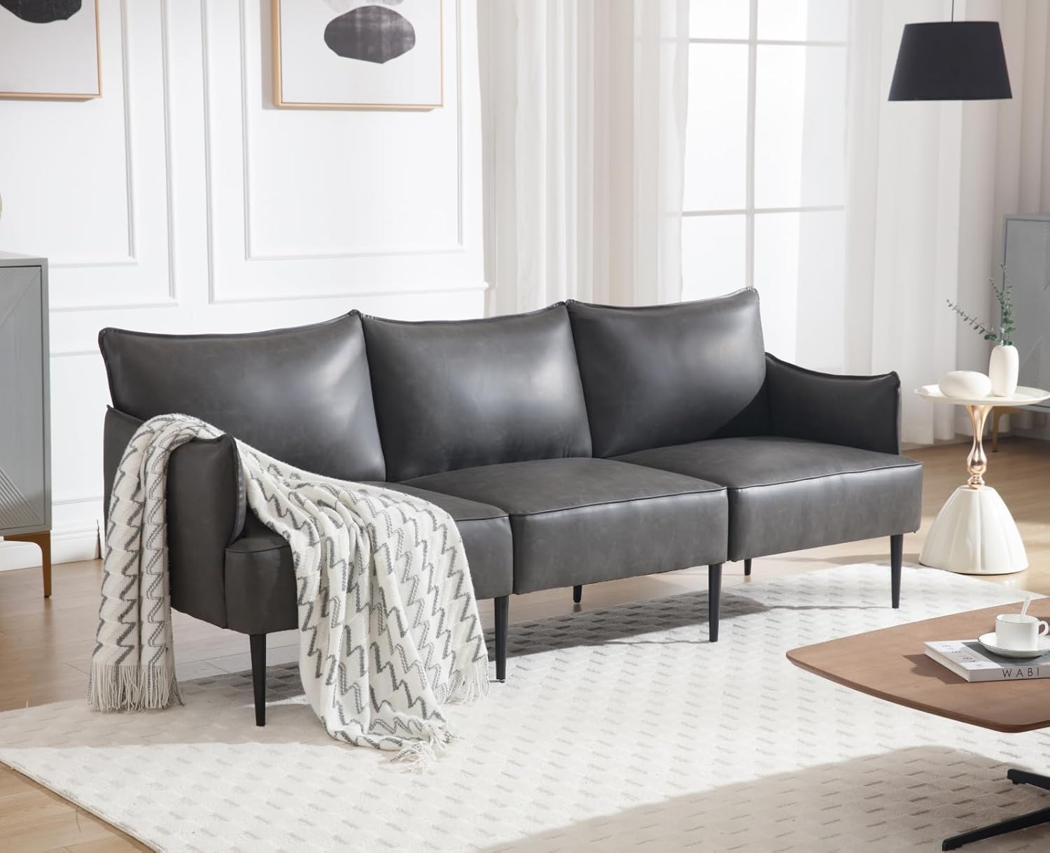 chairus Sofa 2-osobowa do salonu skóra PU segmentowa sofa kanapa tapicerowana sofa kanapa sofa sofa sette (ciemnoszara-2)