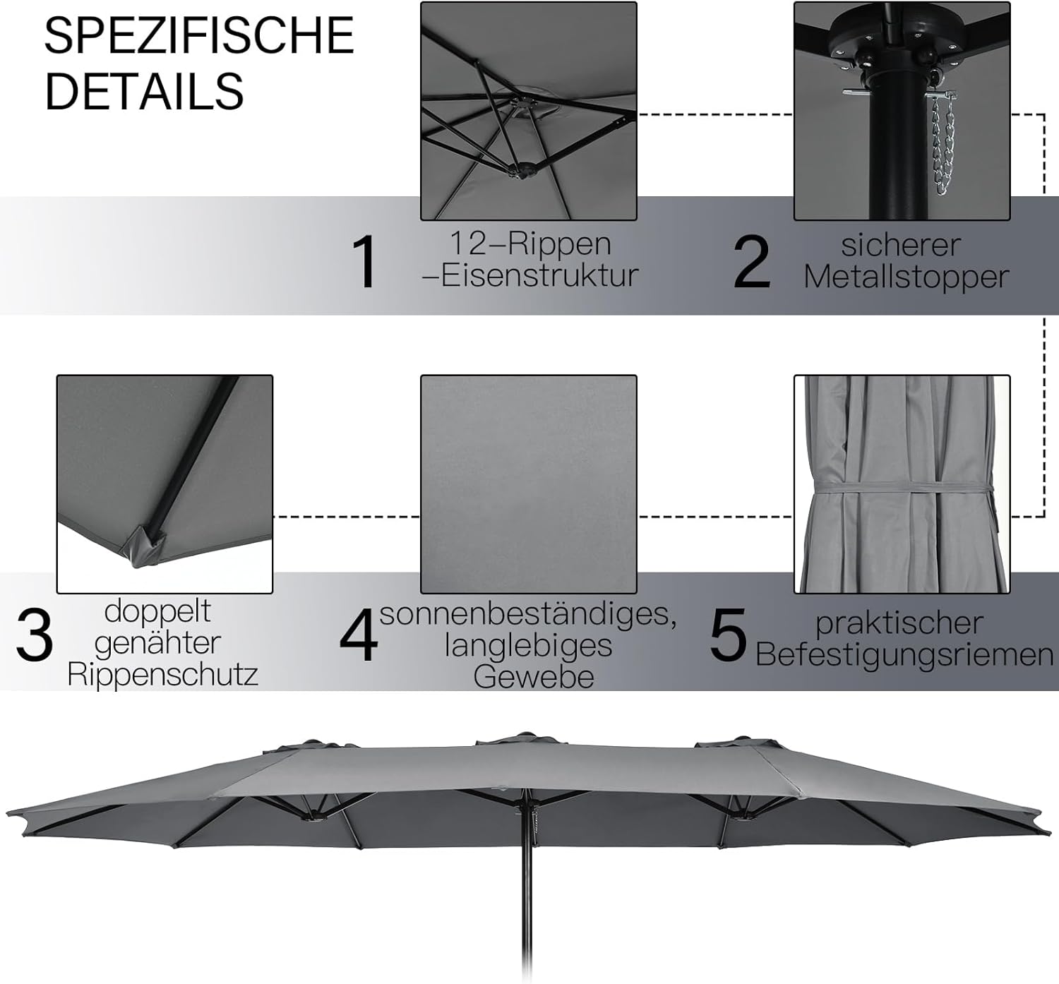 COSTWAY Parasol przeciwsłoneczny, prostokątny, 300 x 300 cm, duży parasol przeciwsłoneczny z korbą, parasol ogrodowy, odchylany o 360°, parasol tarasowy, do ogrodu, na taras, balkon (czarny)