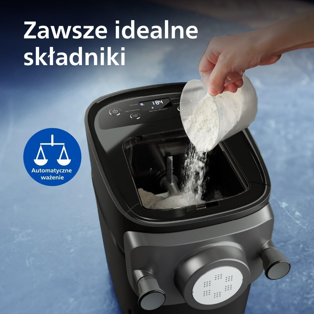 Philips Seria 7000 Urządzenie do wyrobu makaronu - Technologia ProExtrude, Automatyczne ważenie, 8 tarczy formujących, Idealne ciasto, Łatwe czyszczenie, Czarny (HR2665/93)