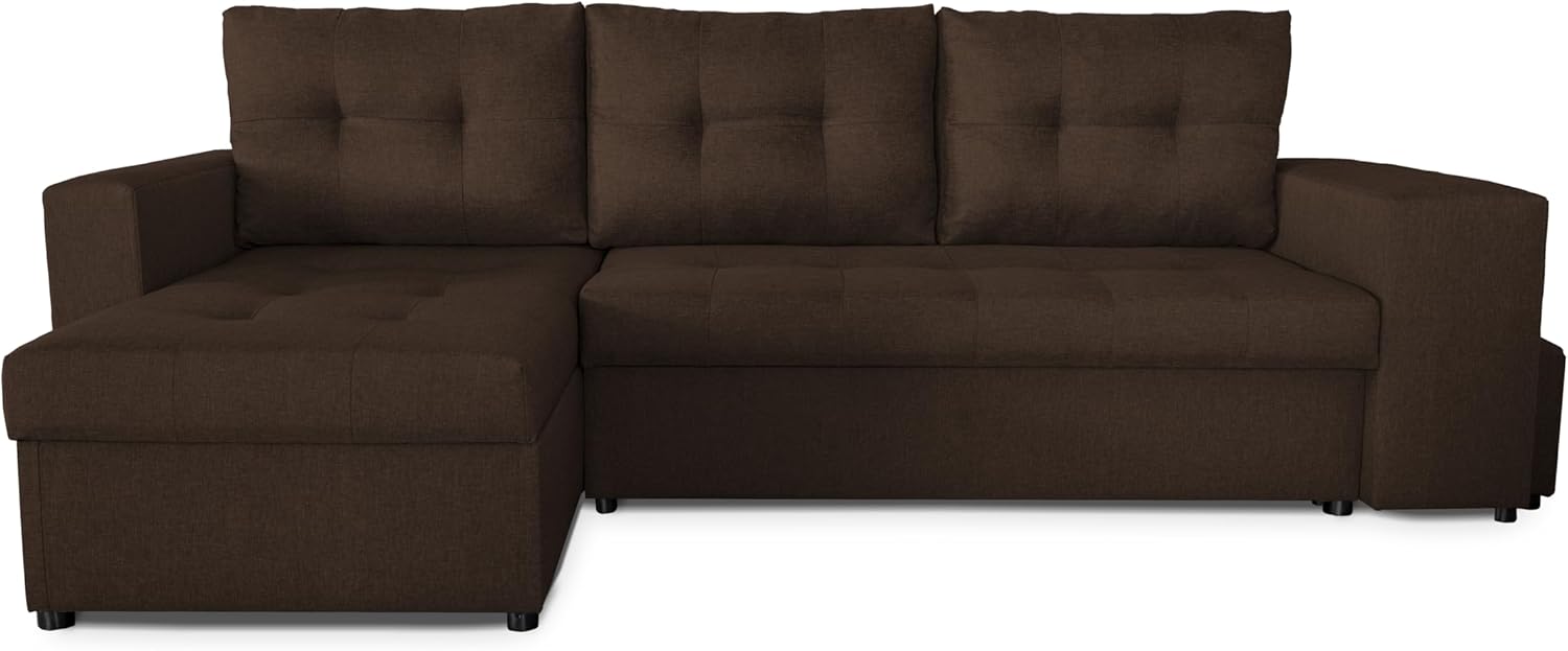 NAWSTOL - Sofa narożna Leon z funkcją spania i skrzynią na pościel – nowoczesna sofa do salonu – możliwość montażu z lewej lub prawej strony (szara + biała sztuczna skóra)