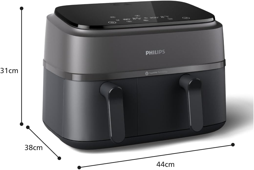 Philips Airfryer 5000 Serii Dual Basket z Technologią Air Steam oraz RapidAir Plus - pojemność 9L, 19 sposobów gotowania, 90% mniej tłuszczu, 2 kosze, czyszczenie parą, akcesoria (NA550/00)