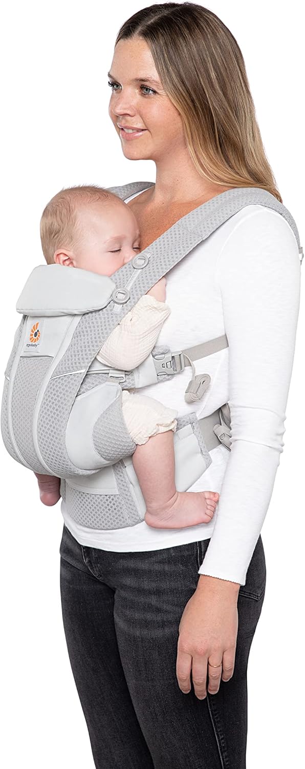 Ergobaby Omni Breeze Nosidełko dla noworodków od urodzenia do 20 kg, 4 pozycje SoftFlex Mesh Ergonomiczne nosidełko dla niemowląt Nosidełko do noszenia na plecach, Graphite Grey