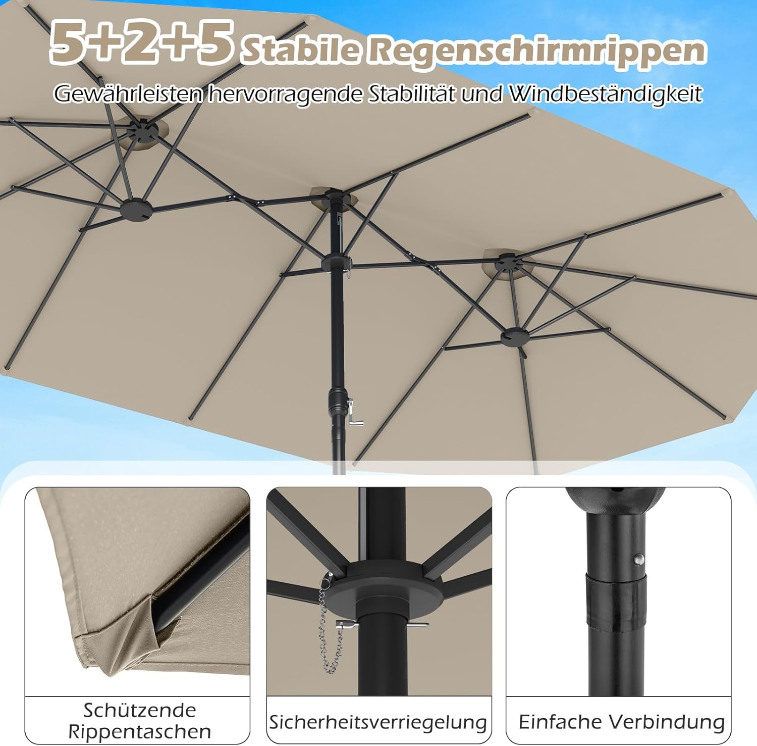 COSTWAY Parasol przeciwsłoneczny, prostokątny, 300 x 300 cm, duży parasol przeciwsłoneczny z korbą, parasol ogrodowy, odchylany o 360°, parasol tarasowy, do ogrodu, na taras, balkon (czarny)