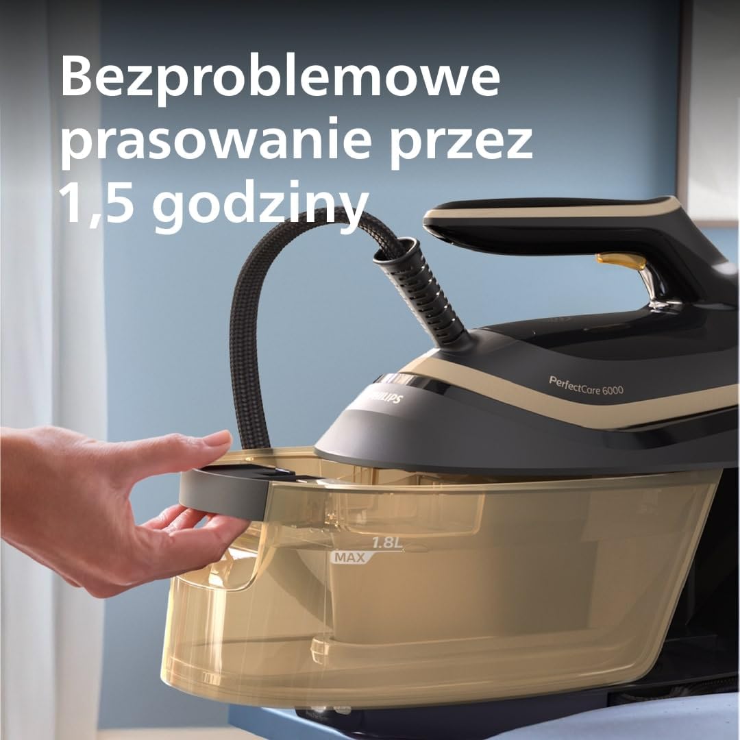 Philips PerfectCare 6000 Series Generator Pary, Silny wyrzut Pary, Gwarancja braku przypaleń, Kompaktowy Design, 1,8L Odłączany Zbiornik na Wodę, Stopa SteamGlide Advanced (PSG6064/80)