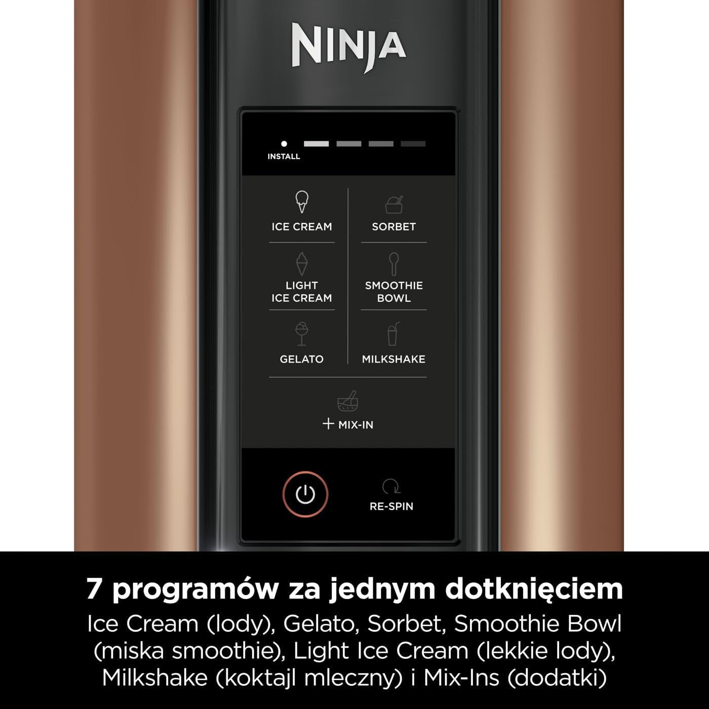 Ninja CREAMi Deluxe Maszyna do lodów i deserów z 2 tacami, 10 funkcji, robi lody, gelato, sorbety, mrożony jogurt, koktajle mleczne i nie tylko, opcja smakowa 2 w 1, srebrna, NC501EU
