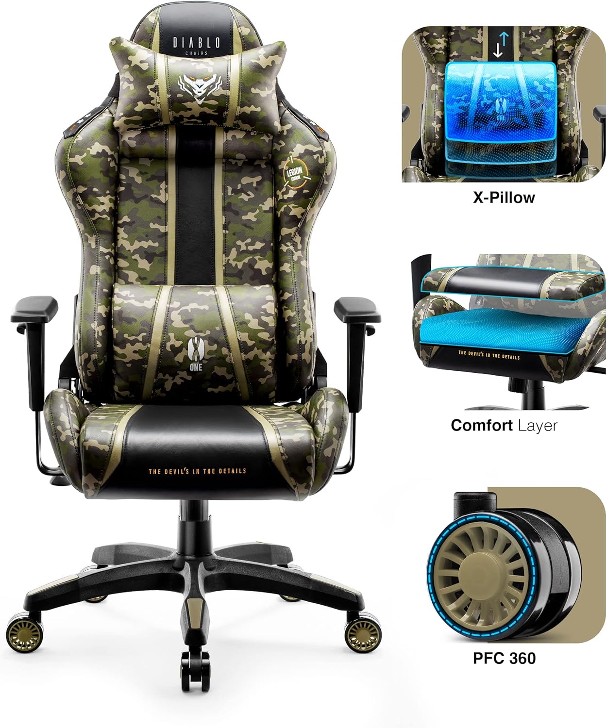 Diablo X-One 2.0 Fotel Gamingowy Krzesło Biurowe Dla Gracza Obrotowy Regulowane Podłokietniki Ekoskóra Ergonomiczny Design Funkcja Bujania Poduszka Pod Kark i Lędźwie (Candy Rose, Normal)