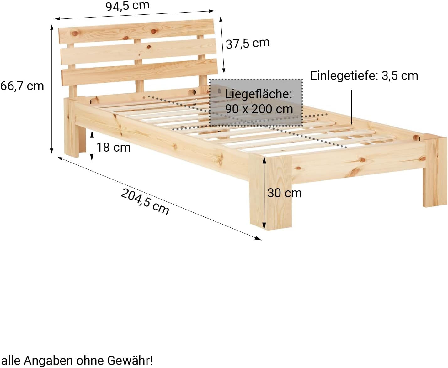 Homestyle4u 1836 Łóżko z litego drewna sosnowego, 180 x 200 cm, z stelażem z białymi listwami, łóżko podwójne 180 x 200 cm