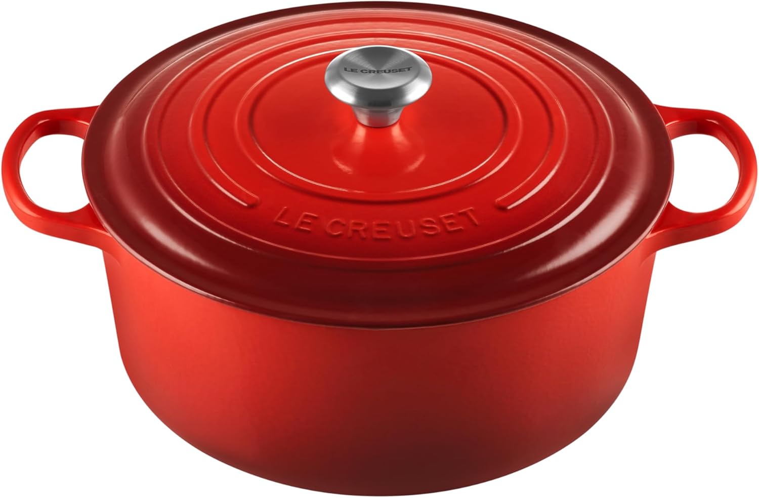Le Creuset Signature żeliwne naczynie do pieczenia z pokrywką, Ø 26 cm, okrągłe, nadaje się do wszystkich rodzajów kuchenek i kuchenek indukcyjnych, pojemność: 5,3 l, 5,135 kg, kolor czerwony