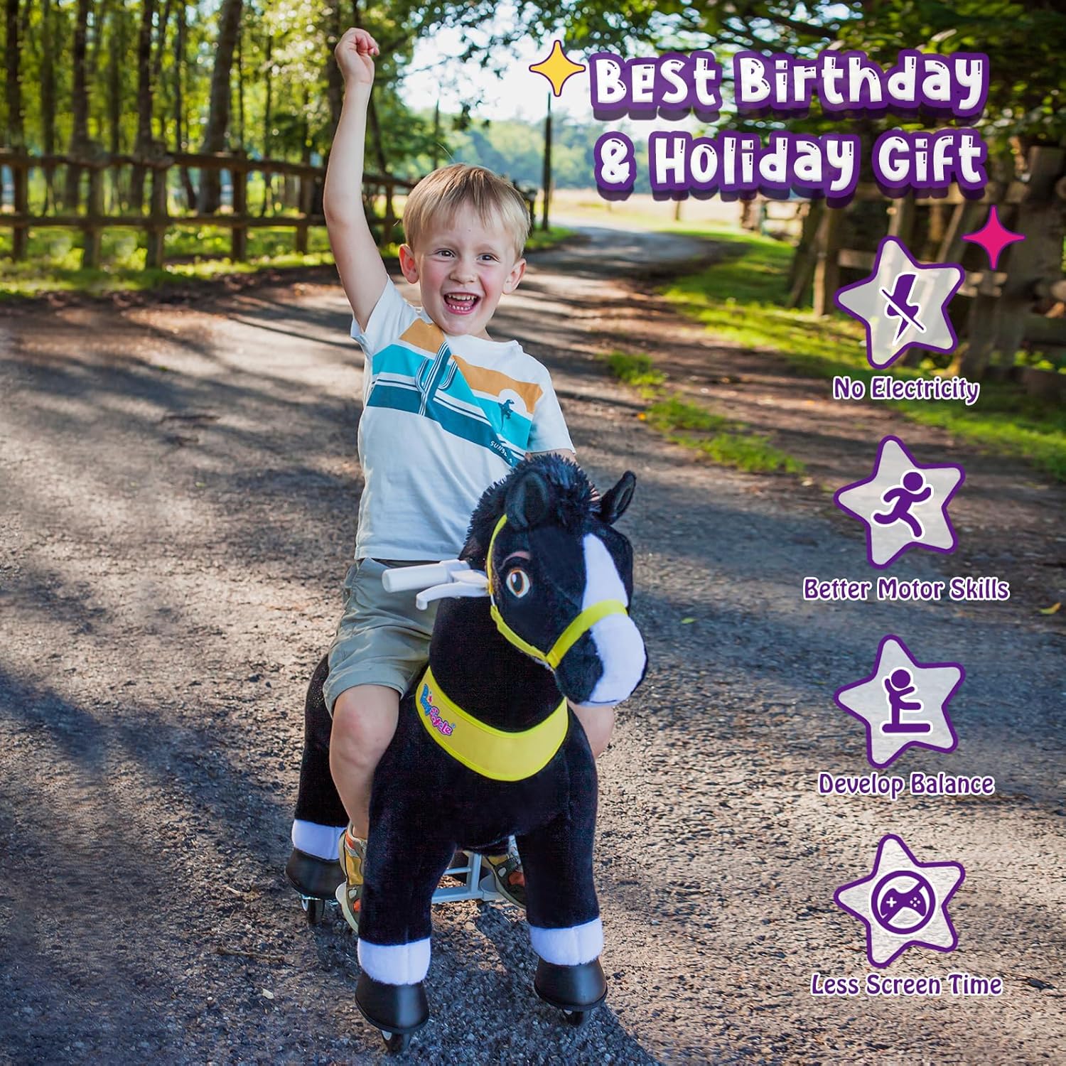 PonyCycle 2023 Nowy Model E Jednorożec do Jazdy na Mechanicznym Chodzącym Jednorożcu z Hamulcem (Fioletowy/Rozmiar 4 dla Dzieci w Wieku 4-8 Lat) Hulajnoga dla Maluchów do Jazdy na Koniu - E413