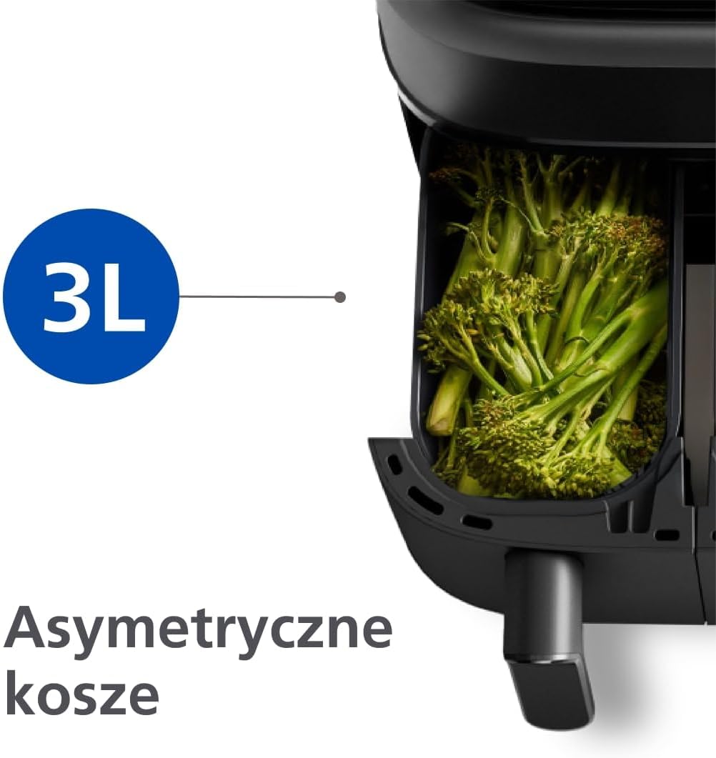 Philips Airfryer 5000 Serii Dual Basket z Technologią Air Steam oraz RapidAir Plus - pojemność 9L, 19 sposobów gotowania, 90% mniej tłuszczu, 2 kosze, czyszczenie parą, akcesoria (NA550/00)