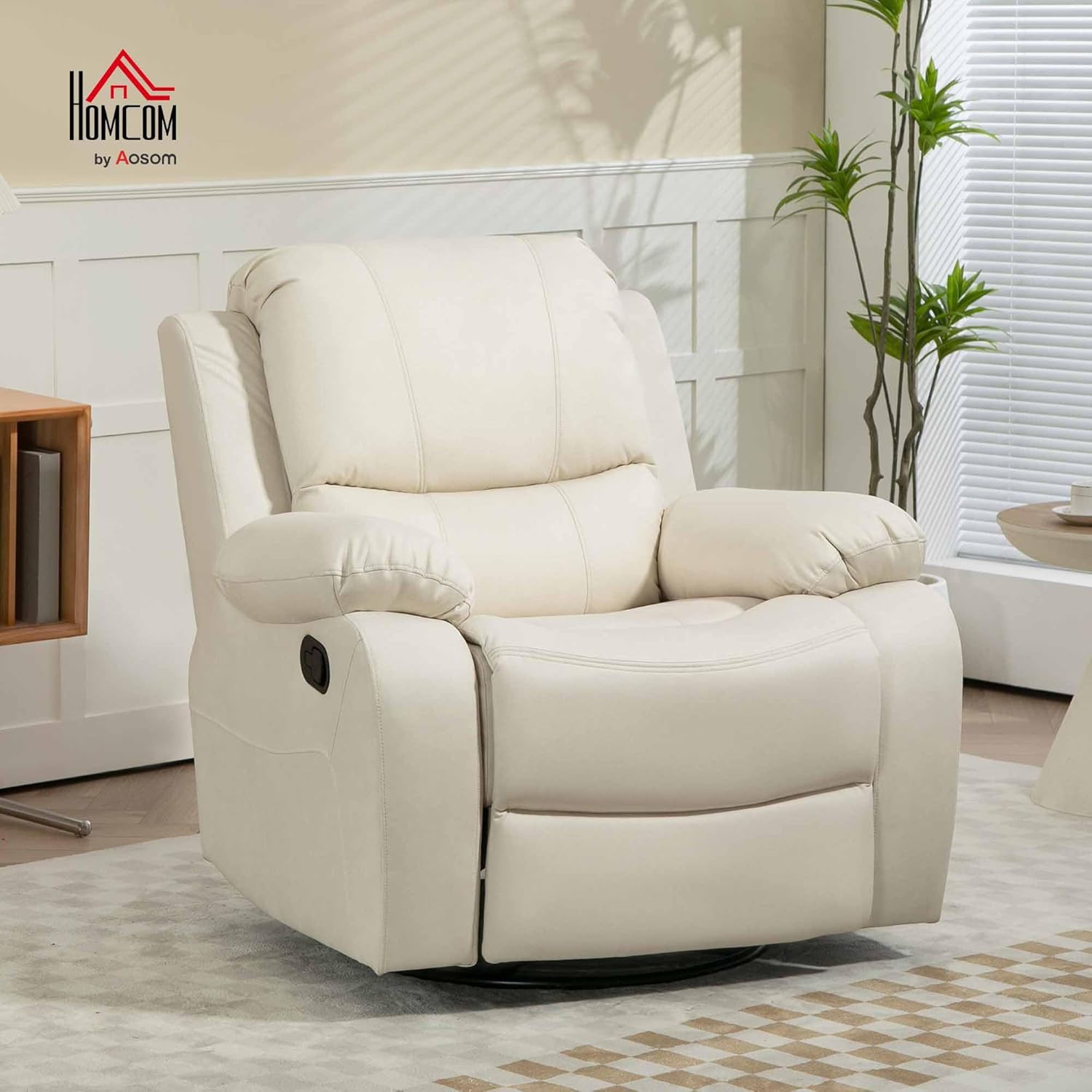 HOMCOM fotel rozkładany 135°, obrotowy fotel TV z podnóżkiem do sypialni w salonie, ładowność do 150 kg poliester zielony