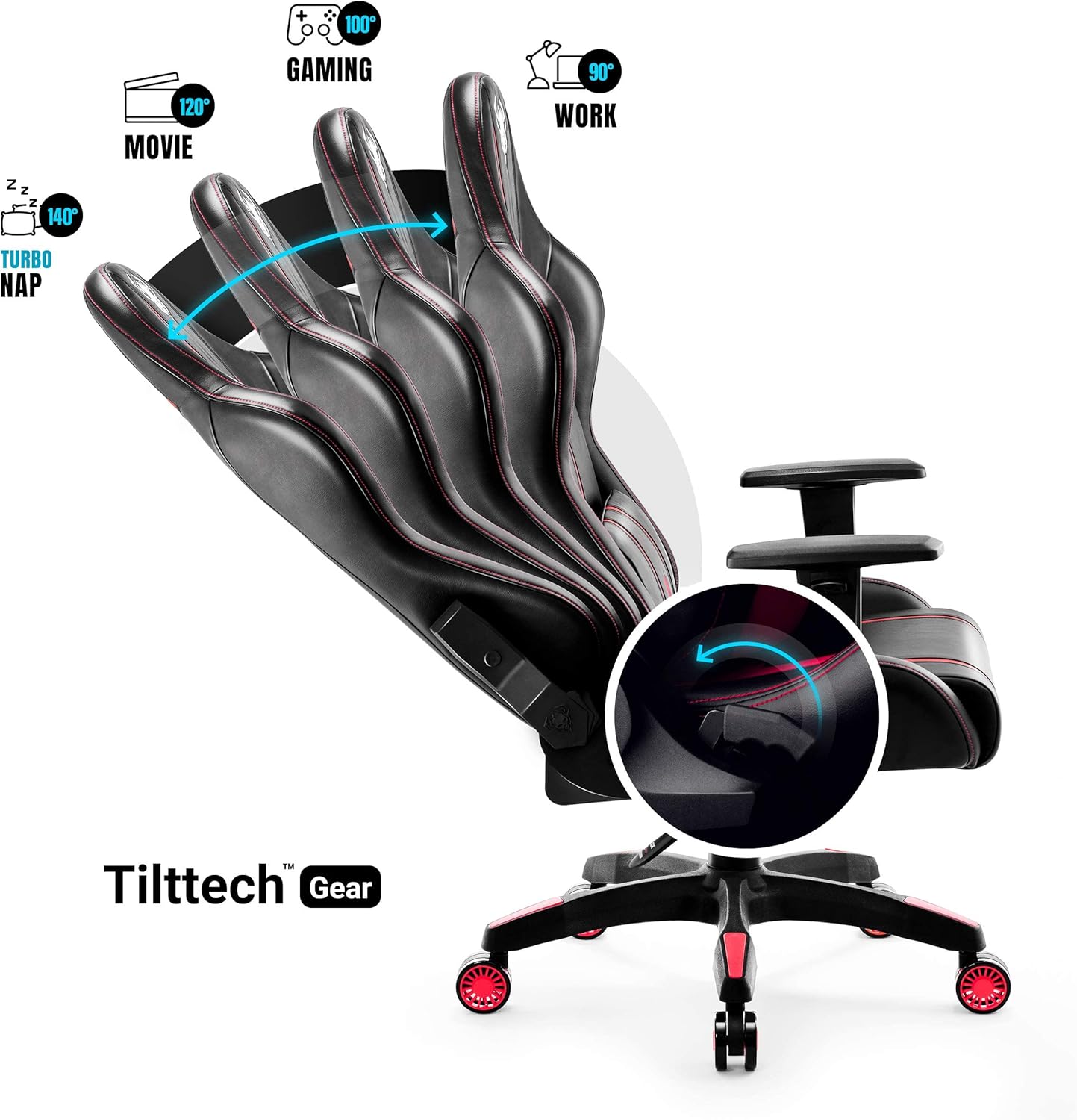 Diablo X-One 2.0 Fotel Gamingowy Krzesło Biurowe Dla Gracza Obrotowy Regulowane Podłokietniki Ekoskóra Ergonomiczny Design Funkcja Bujania Poduszka Pod Kark i Lędźwie (Candy Rose, Normal)