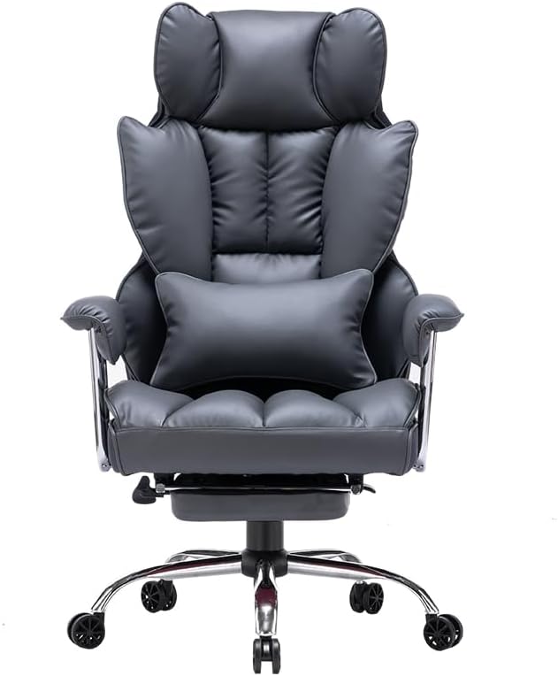 Efomao ergonomiczny fotel biurowy, krzesło kierownicze z PU skóry, fotel biurowy do 200 kg z podnóżkiem i podpórką lędźwiową, regulowane krzesło z wysokim oparciem