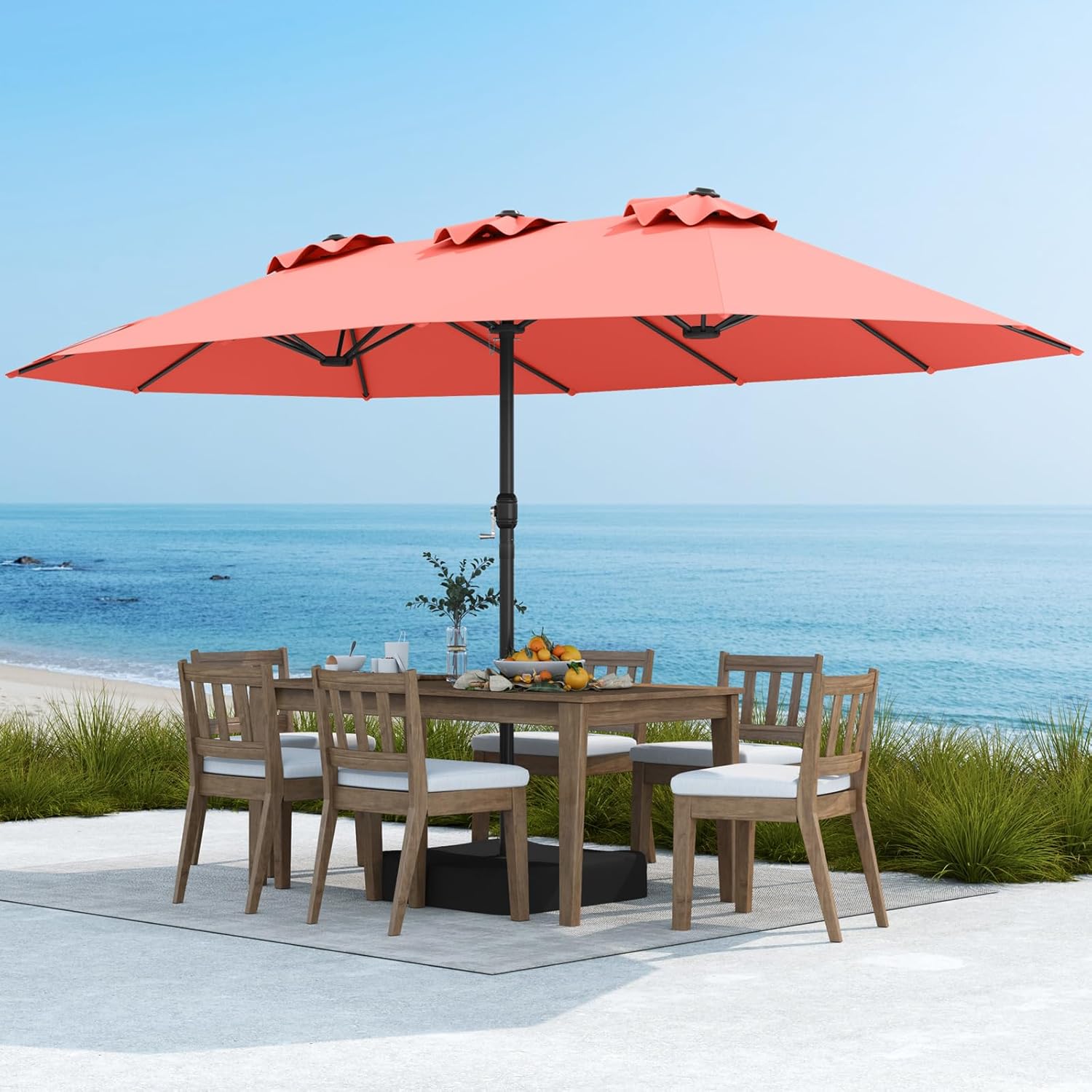 COSTWAY Parasol przeciwsłoneczny, prostokątny, 300 x 300 cm, duży parasol przeciwsłoneczny z korbą, parasol ogrodowy, odchylany o 360°, parasol tarasowy, do ogrodu, na taras, balkon (czarny)