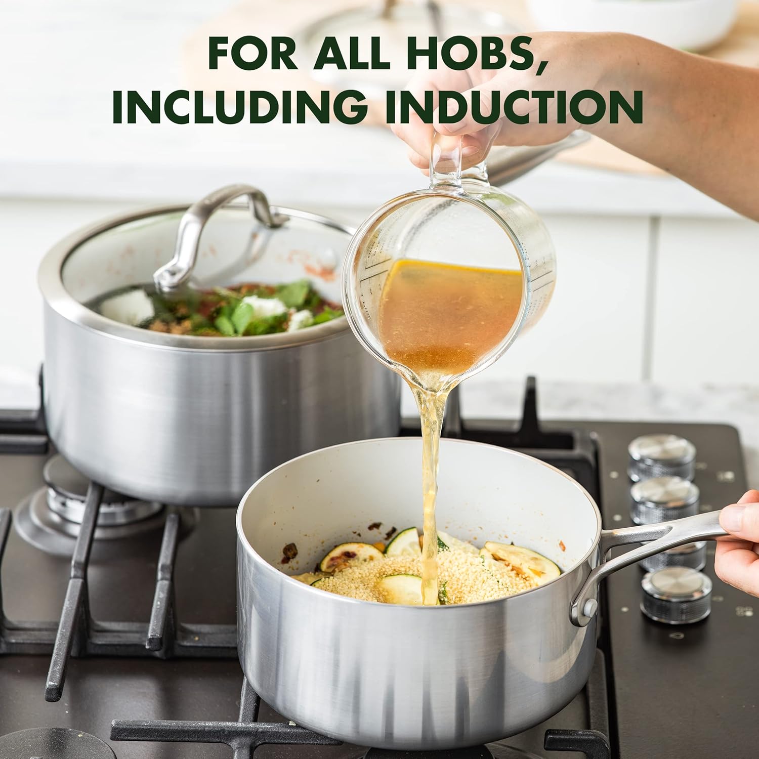 Greenpan Venice Pro Trójwarstwowy Zestaw Garnków i Patelni, Stal Nierdzewna Ceramika, Srebrny, 10 Elementów