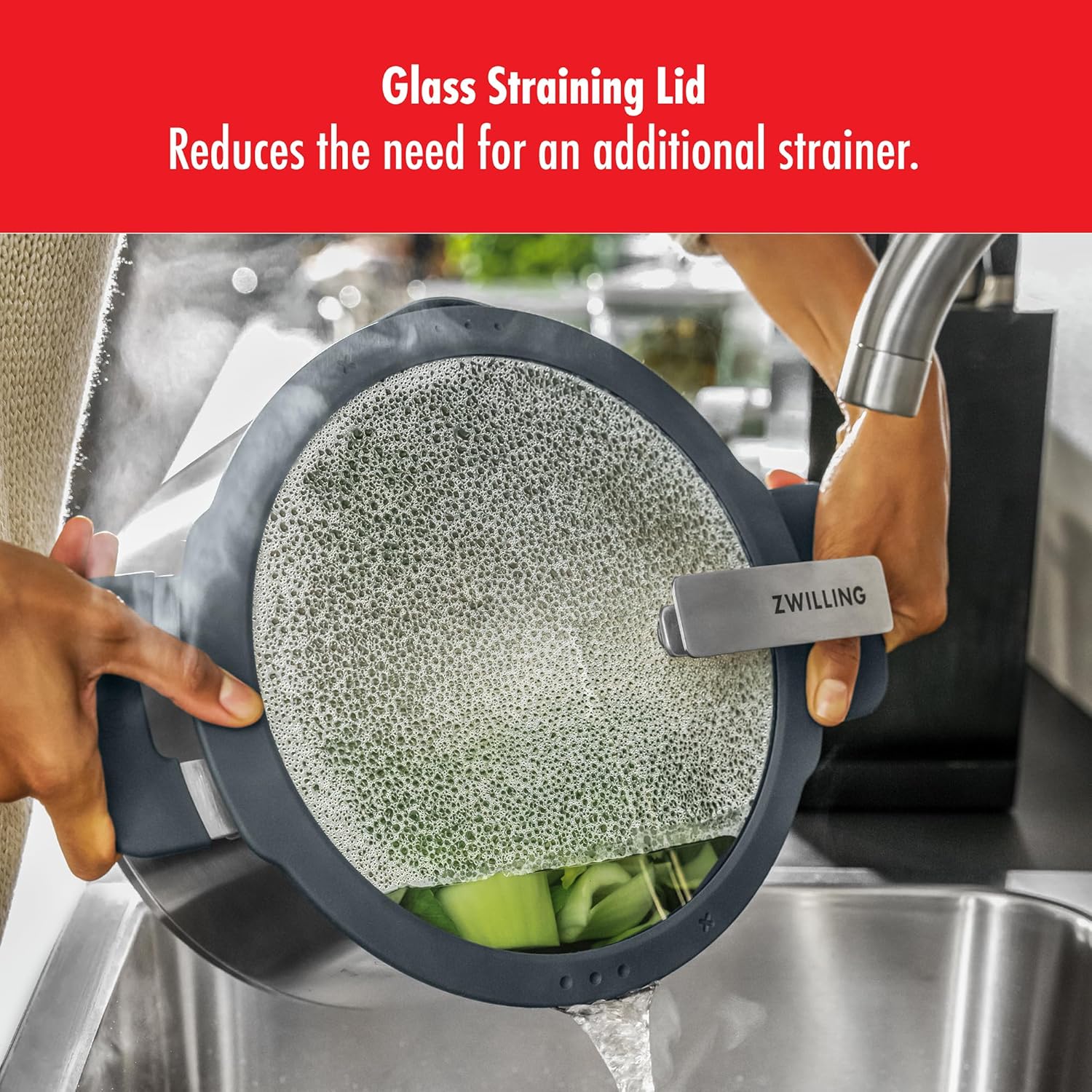 ZWILLING Uproszczony zestaw garnków ze stali nierdzewnej, 5 sztuk, ze zintegrowanym sitem w pokrywie, nadaje się do indukcji, srebrno-czarny