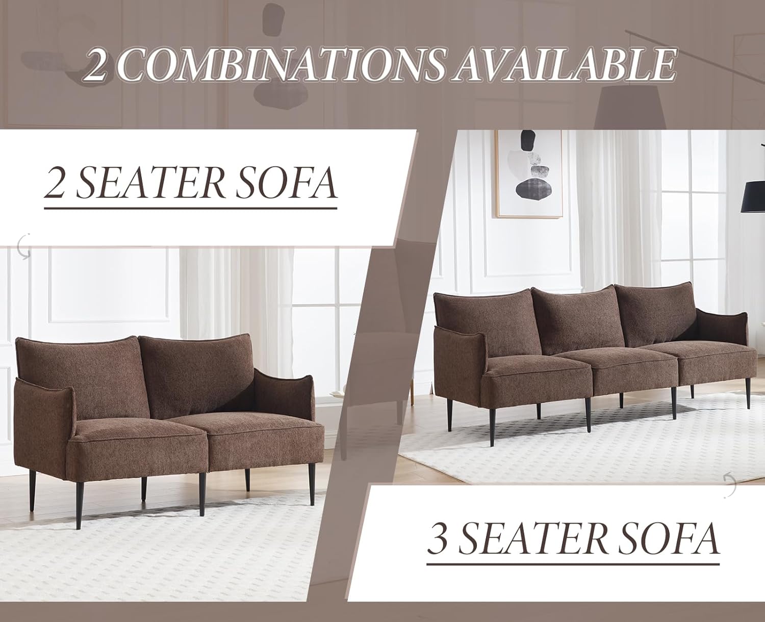 chairus Sofa 2-osobowa do salonu skóra PU segmentowa sofa kanapa tapicerowana sofa kanapa sofa sofa sette (ciemnoszara-2)