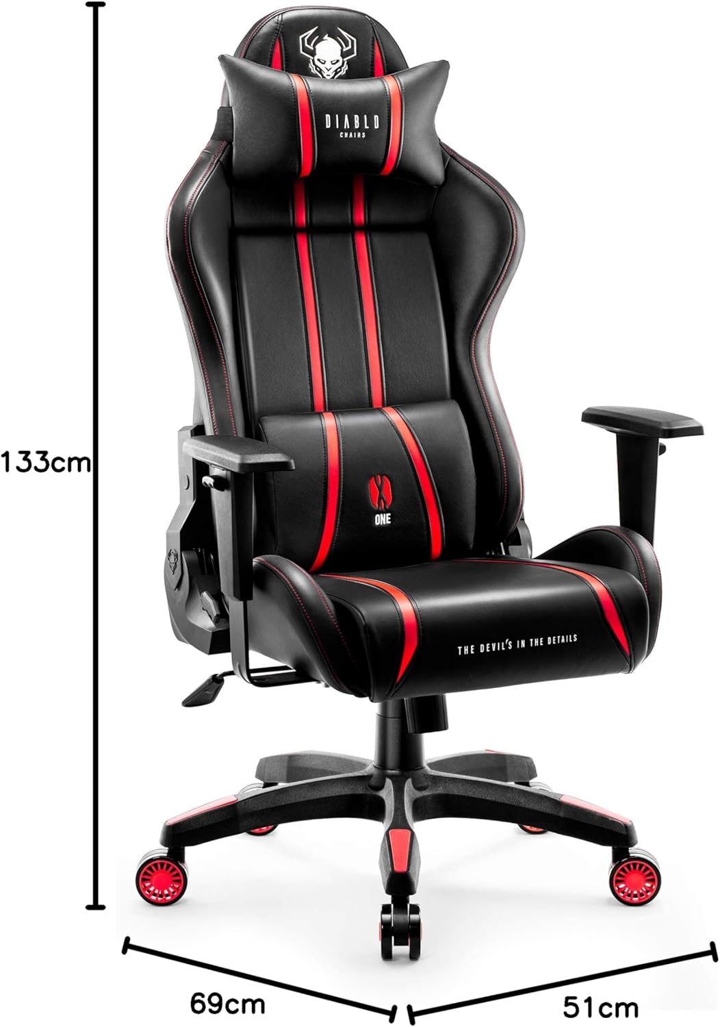 Diablo X-One 2.0 Fotel Gamingowy Krzesło Biurowe Dla Gracza Obrotowy Regulowane Podłokietniki Ekoskóra Ergonomiczny Design Funkcja Bujania Poduszka Pod Kark i Lędźwie (Candy Rose, Normal)