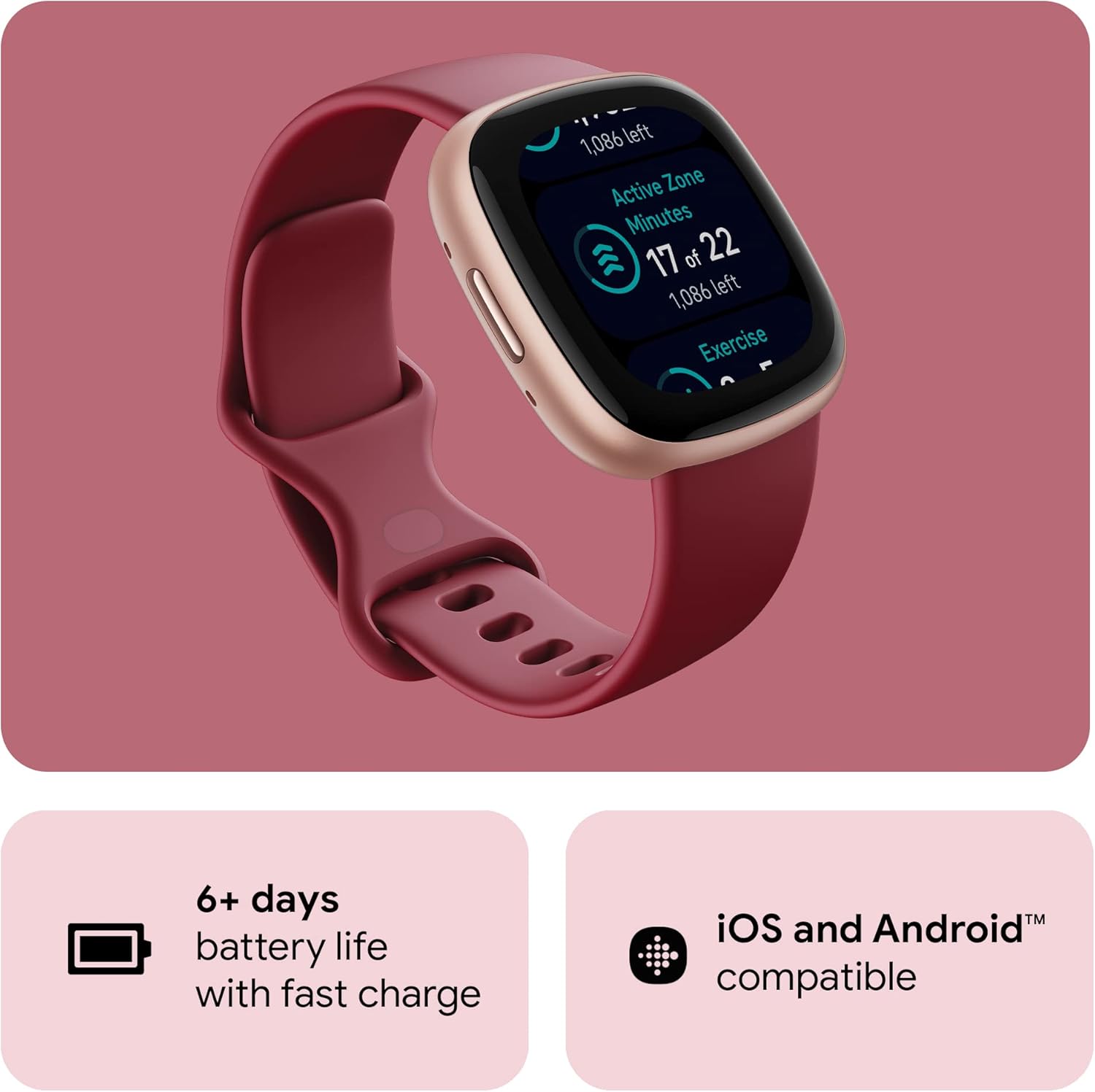Fitbit Versa 4: Smartwatch aktywnosci fitness z wbudowanym systemem GPS, oraz z żywotnością baterii aż do 6 dni. Kompantybilny z systemem iOS & Android
