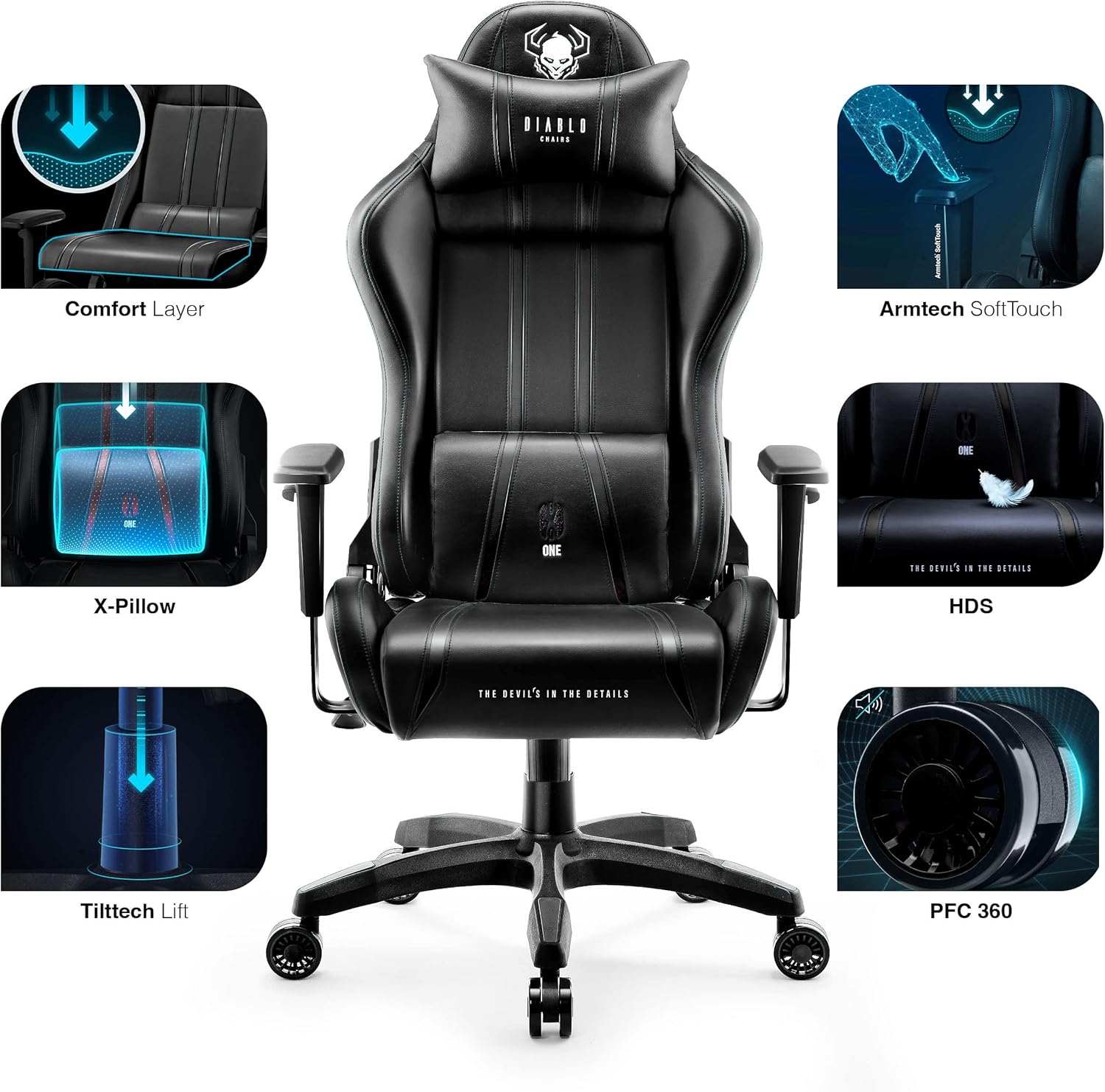 Diablo X-One 2.0 Fotel Gamingowy Krzesło Biurowe Dla Gracza Obrotowy Regulowane Podłokietniki Ekoskóra Ergonomiczny Design Funkcja Bujania Poduszka Pod Kark i Lędźwie (Candy Rose, Normal)